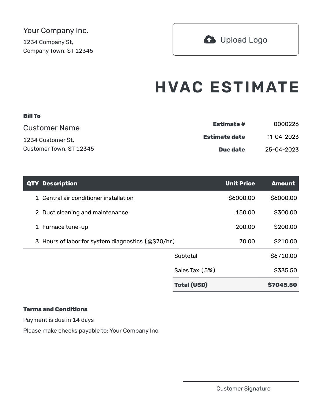 Editable HVAC Estimate Template