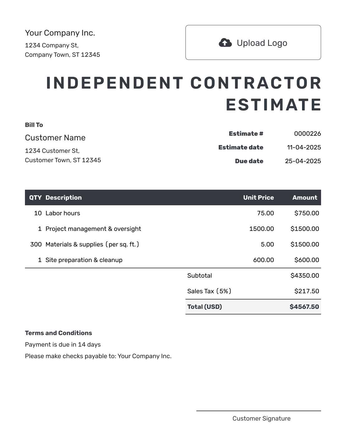 Editable Independent Contractor Estimate Template