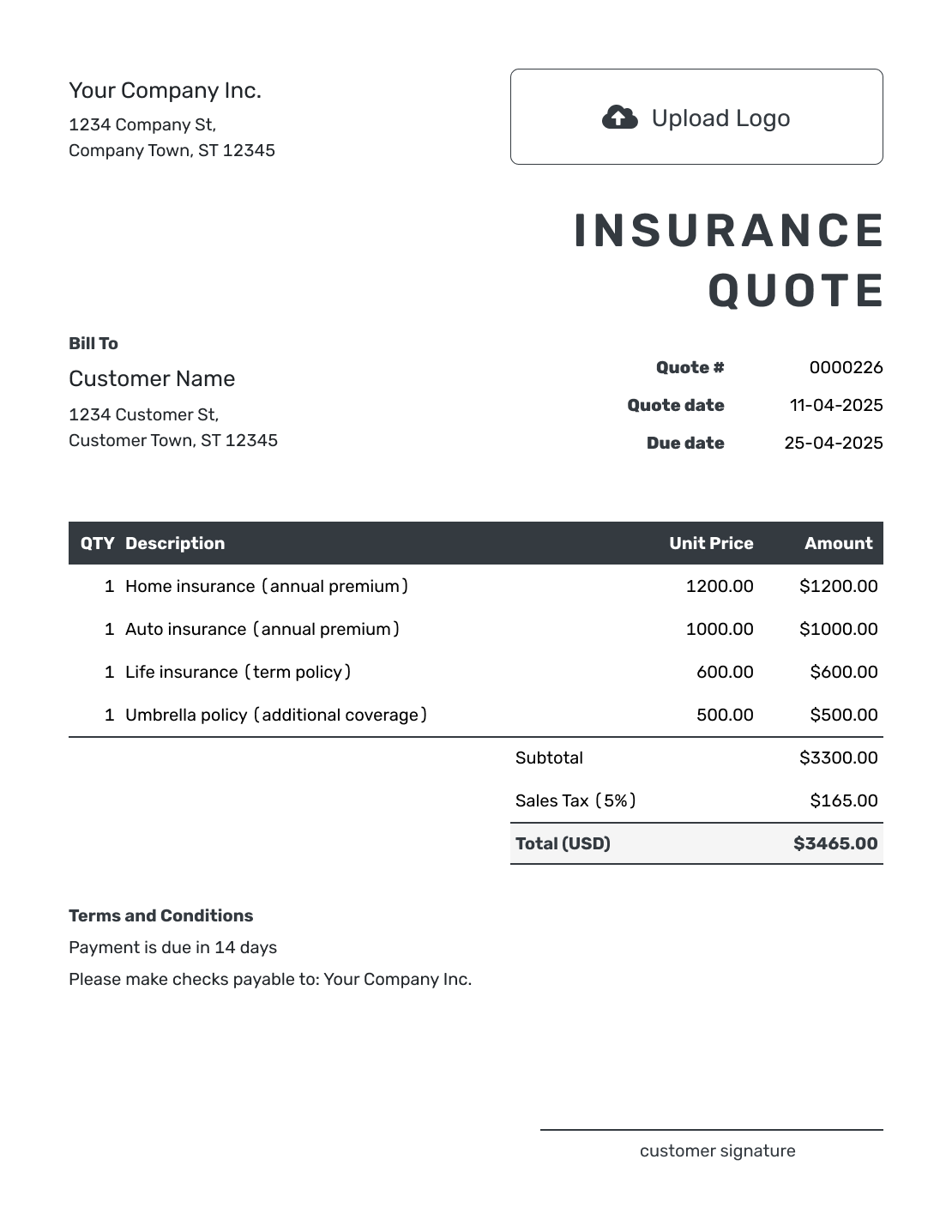 Editable Insurance Quote Template