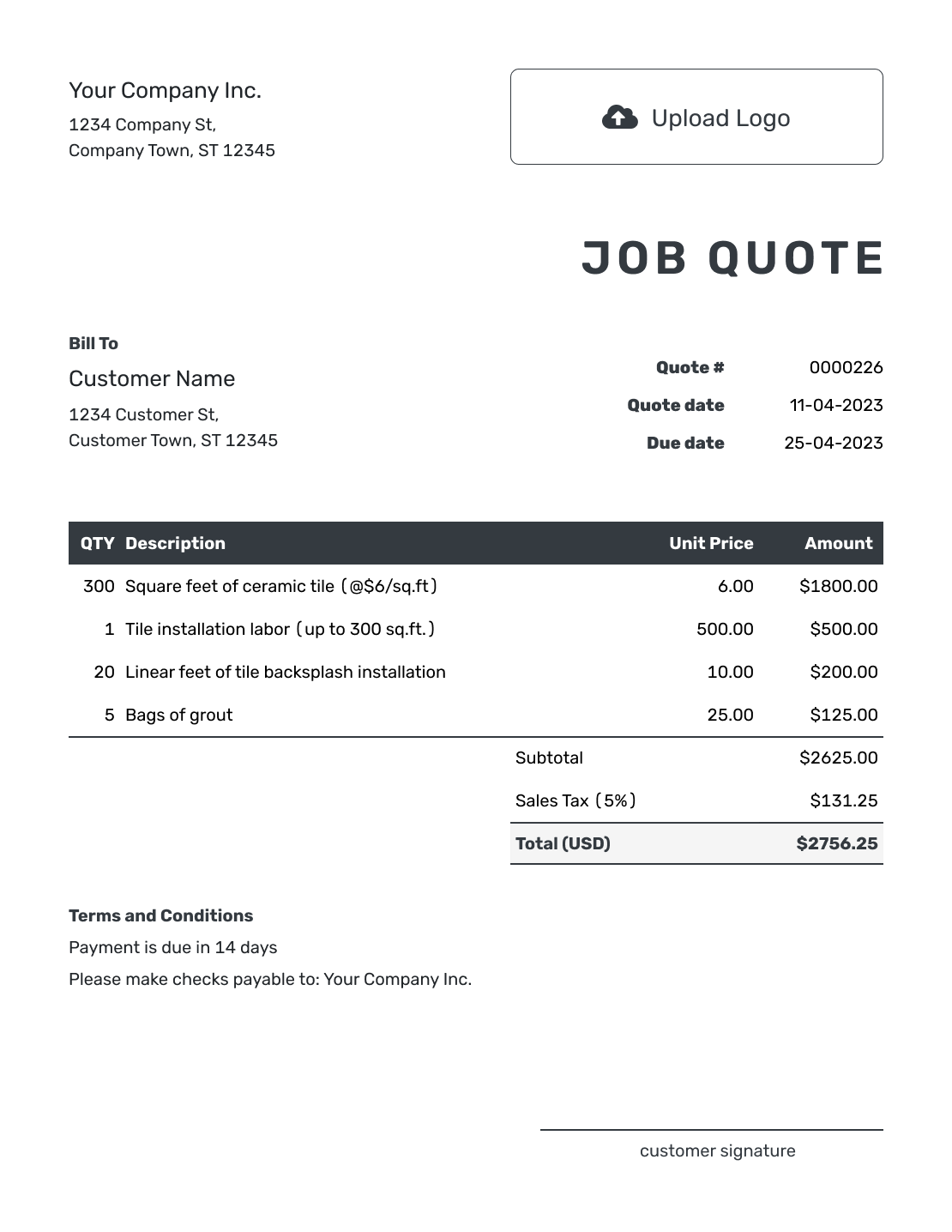 Editable Job Quote Template