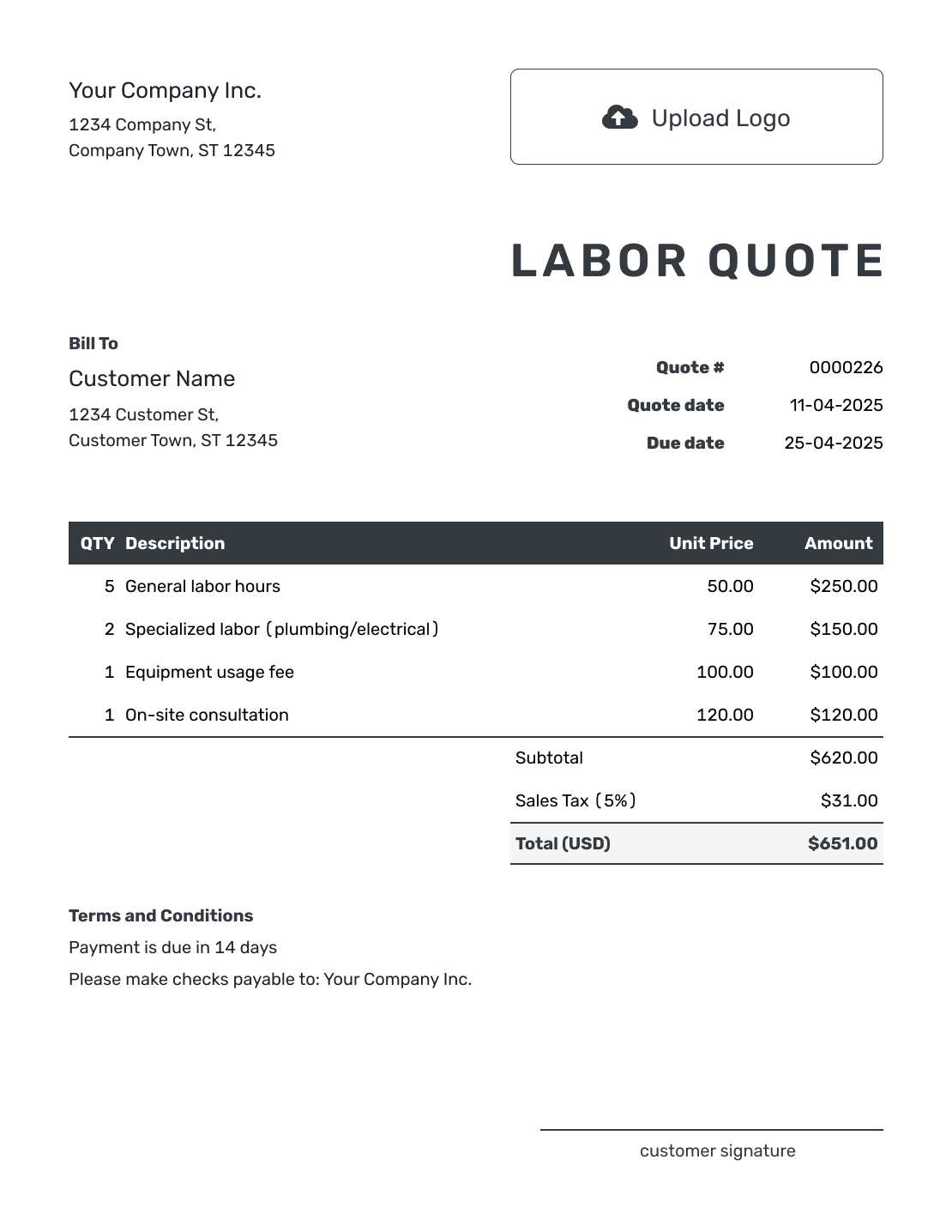 Editable Labor Quote Template