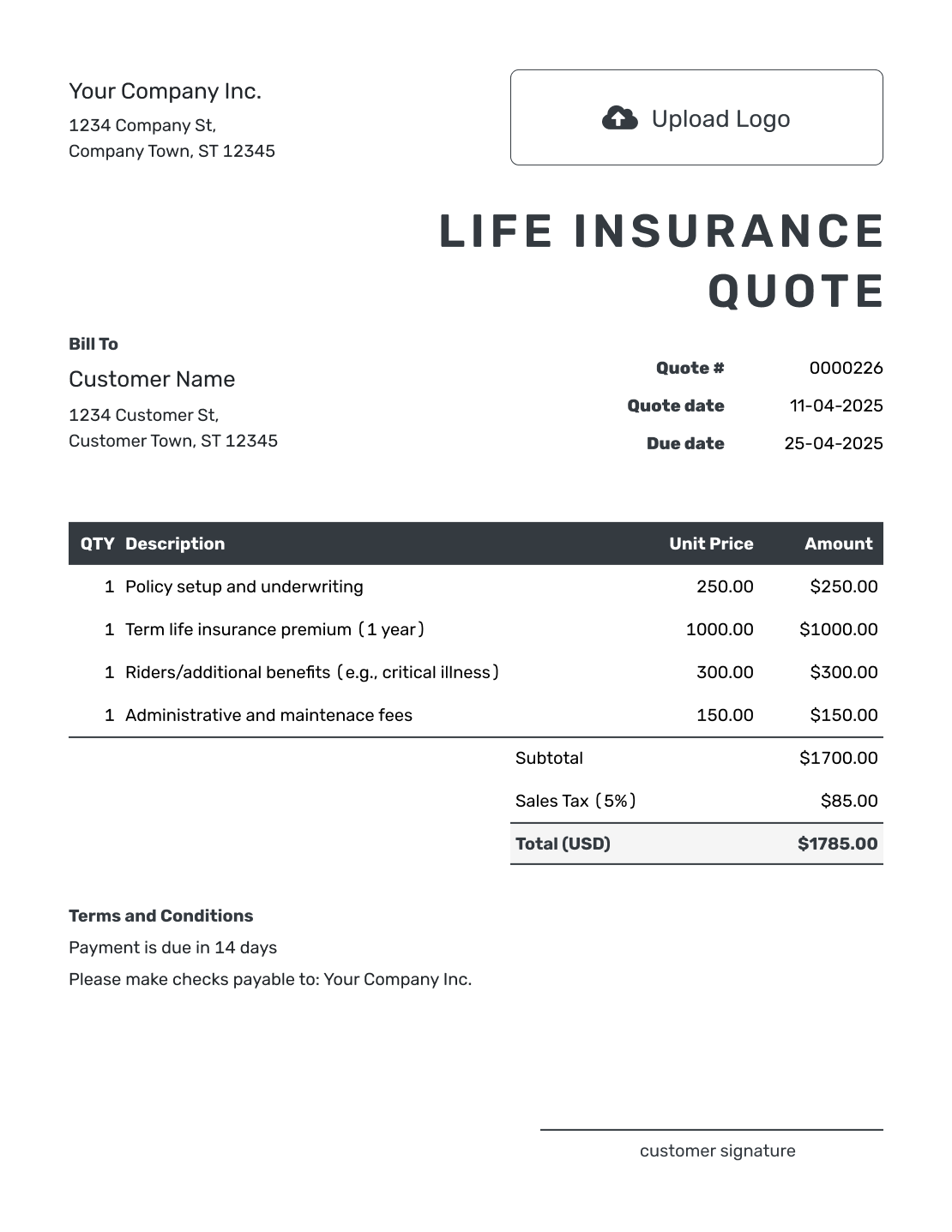 Editable Life Insurance Quote Template