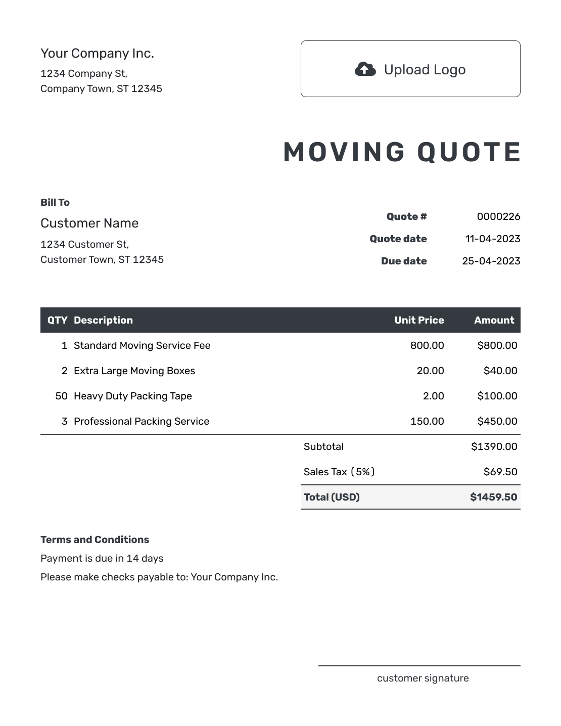 Editable Moving Company Quote Template