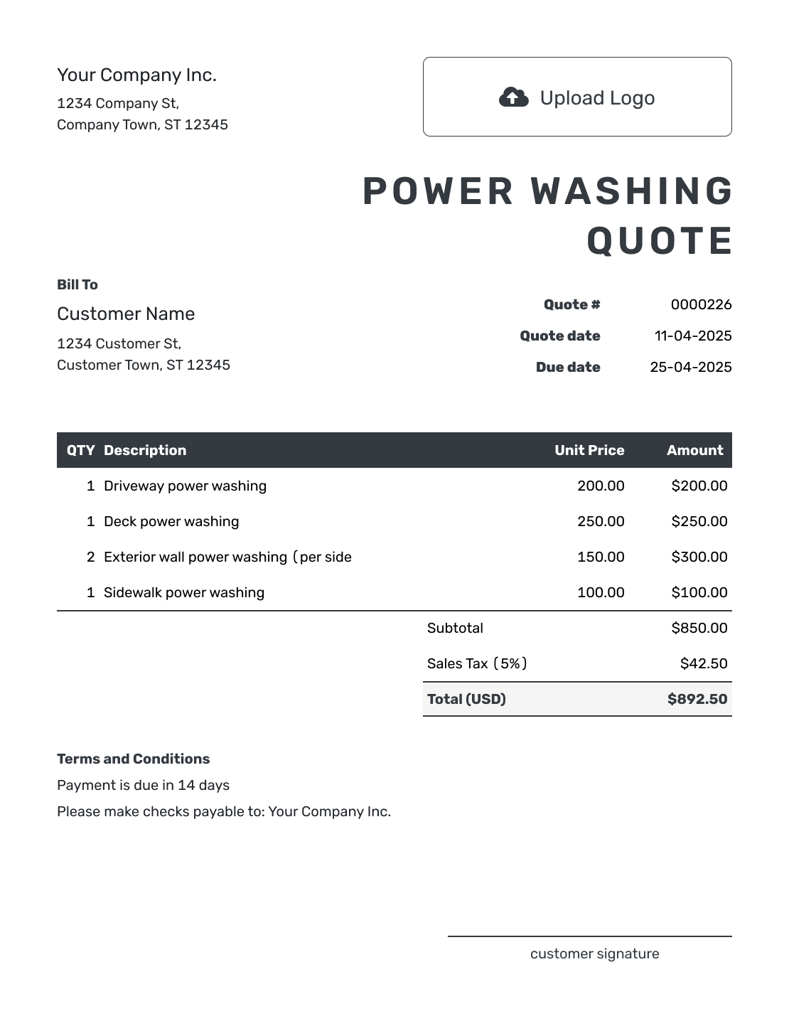 Editable Power Washing Quote Template