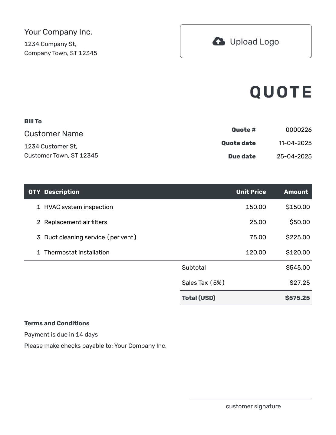 Editable Cost Quote Template