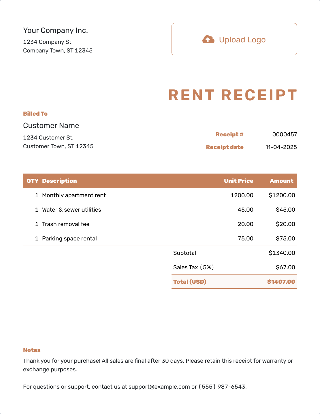 Editable Rent Receipt Template