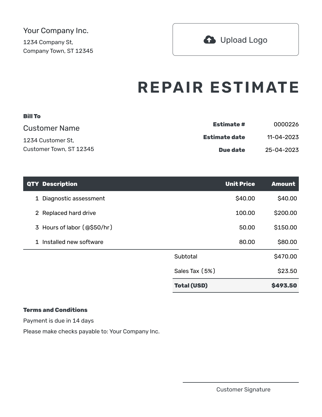 Editable Repair Estimate Template