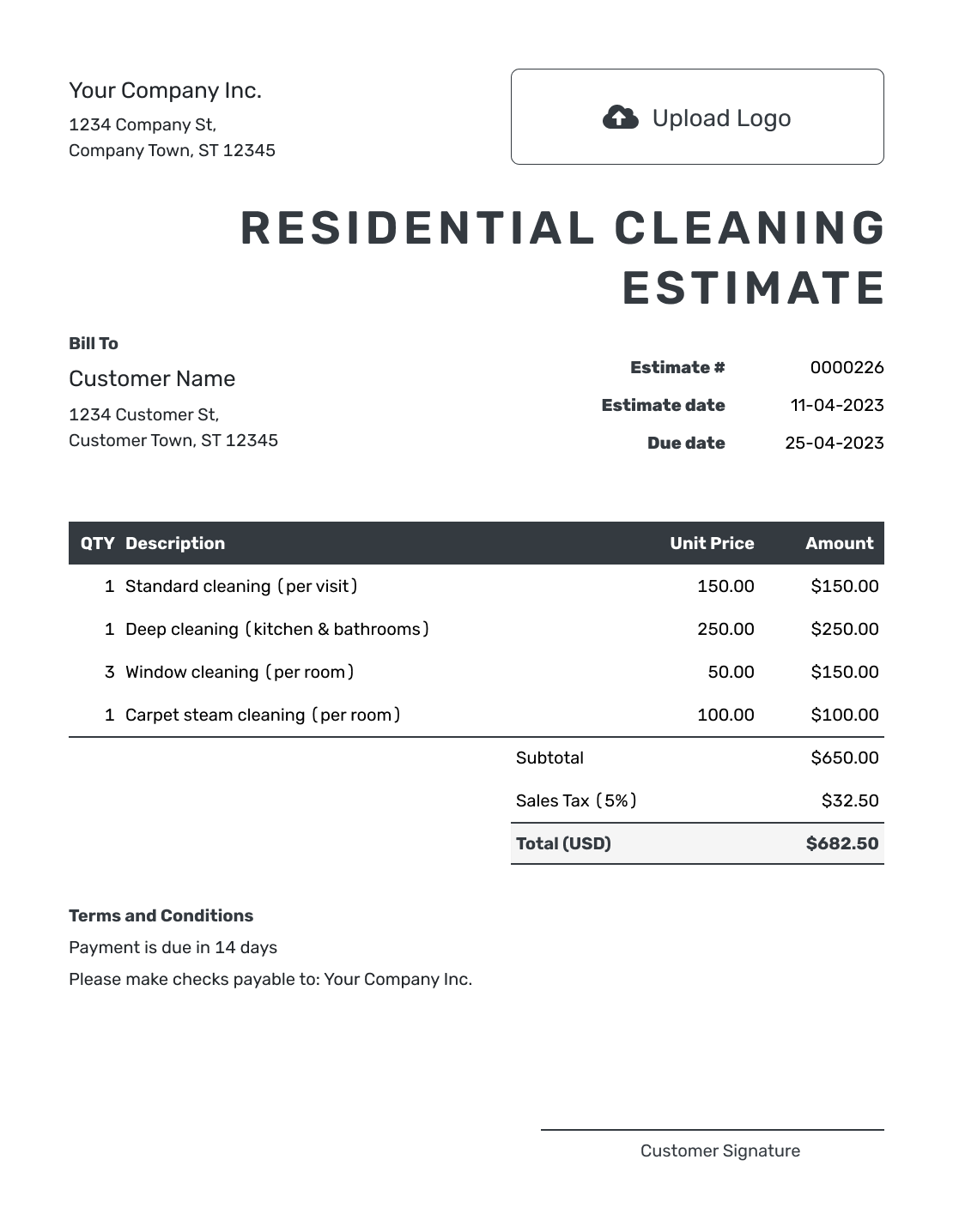 Editable Residential Cleaning Estimate Template