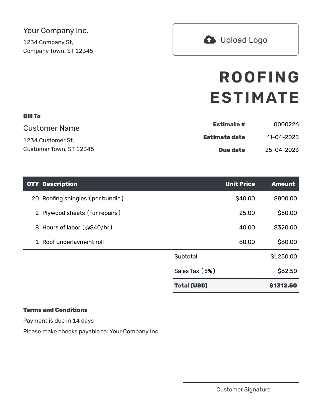 Editable Roofing Estimate Template