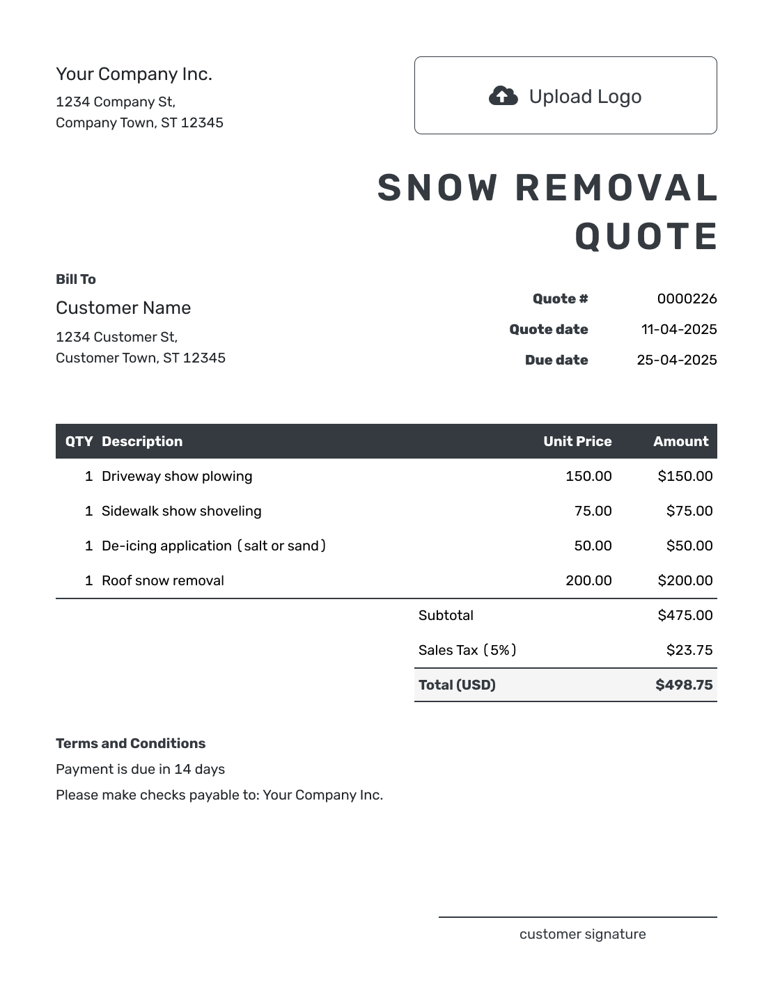 Editable Snow Removal Quote Template