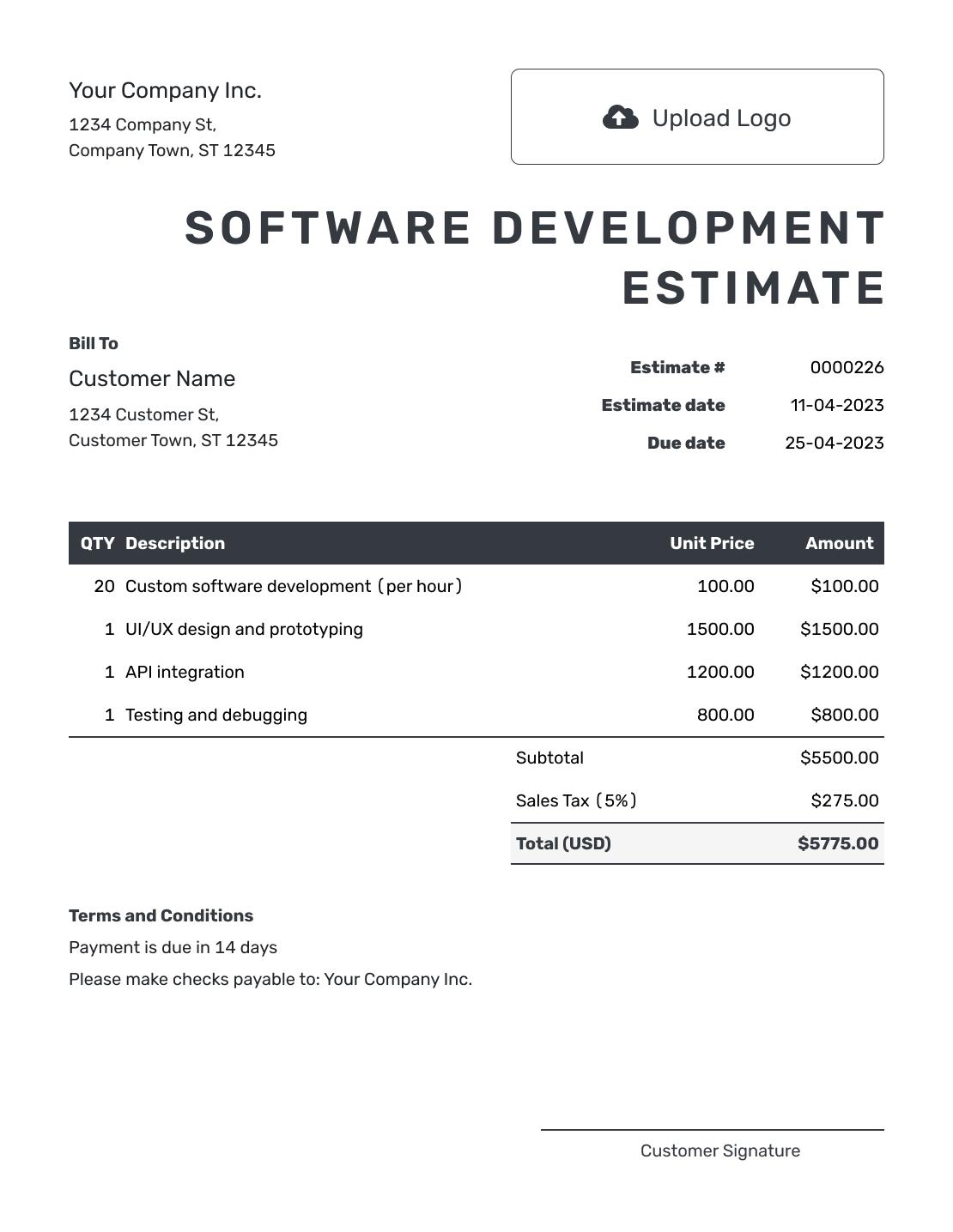 Editable Software Development Estimate Template