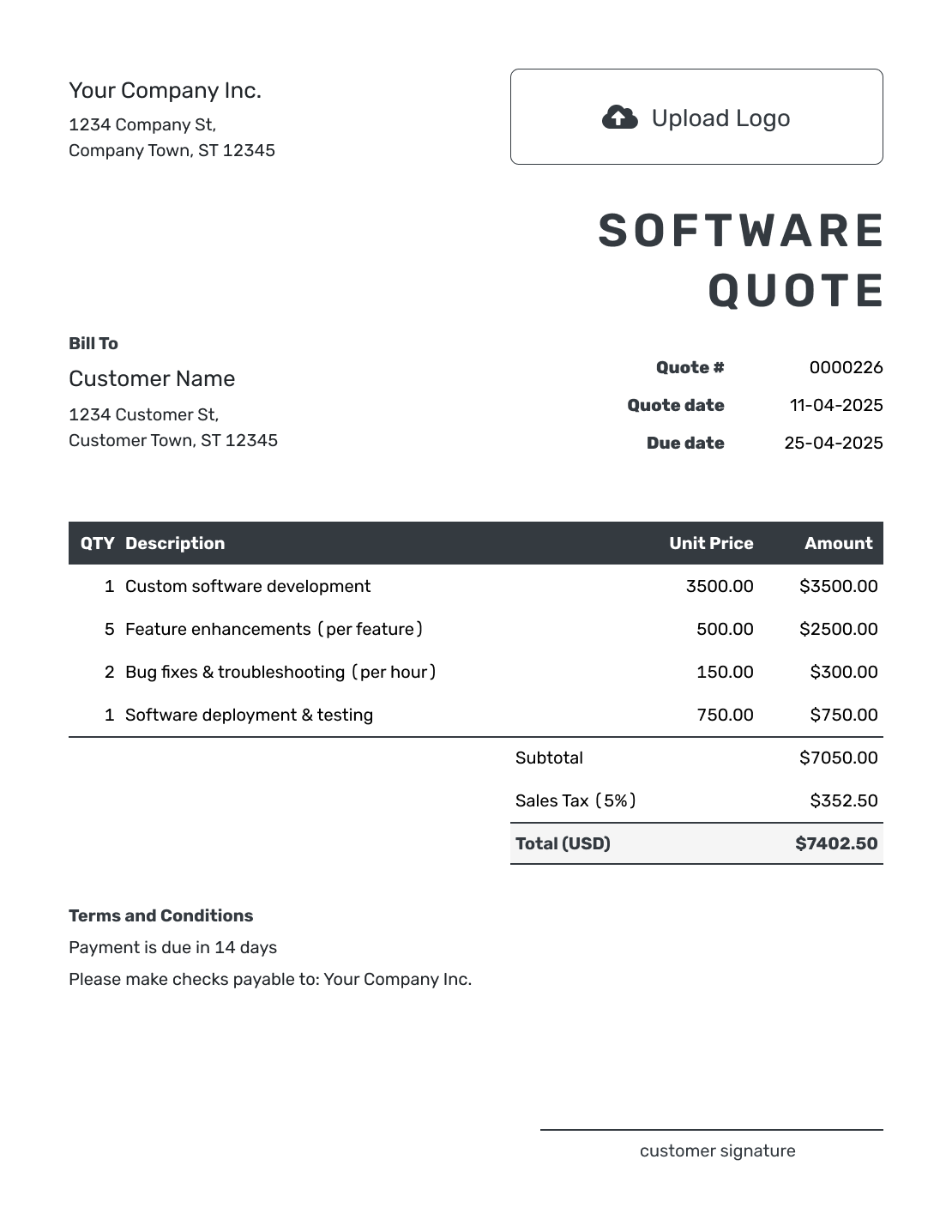 Editable Software Quote Template