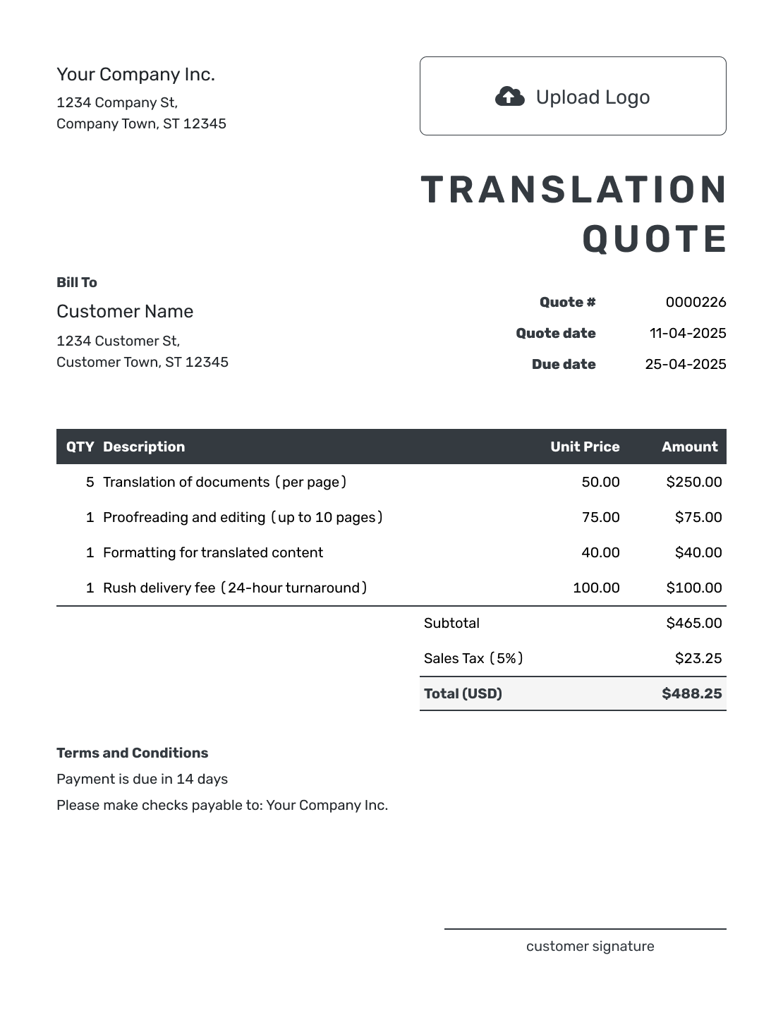 Editable Translation Quote Template