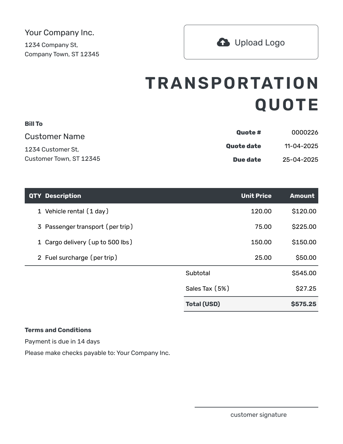 Editable Transportation Quote Template