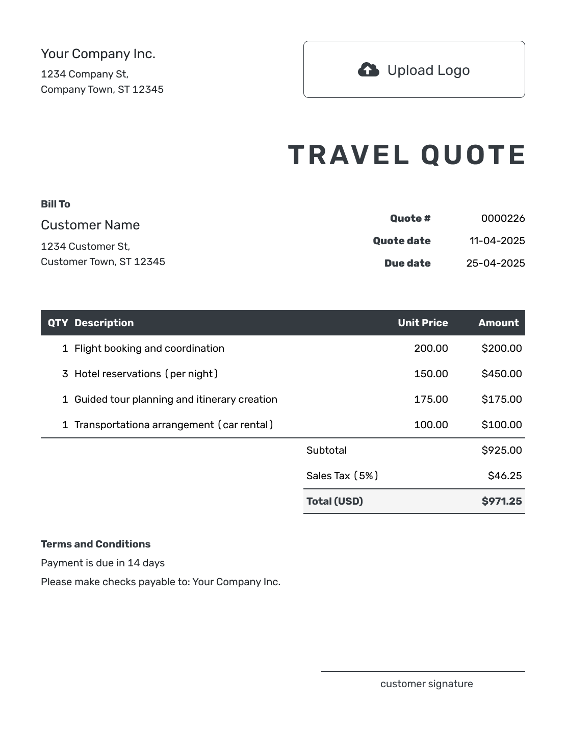 Editable Travel Quote Template