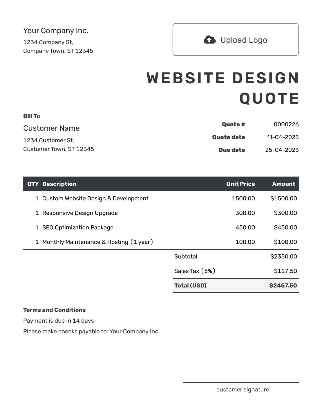 Editable Website Design Quote Template