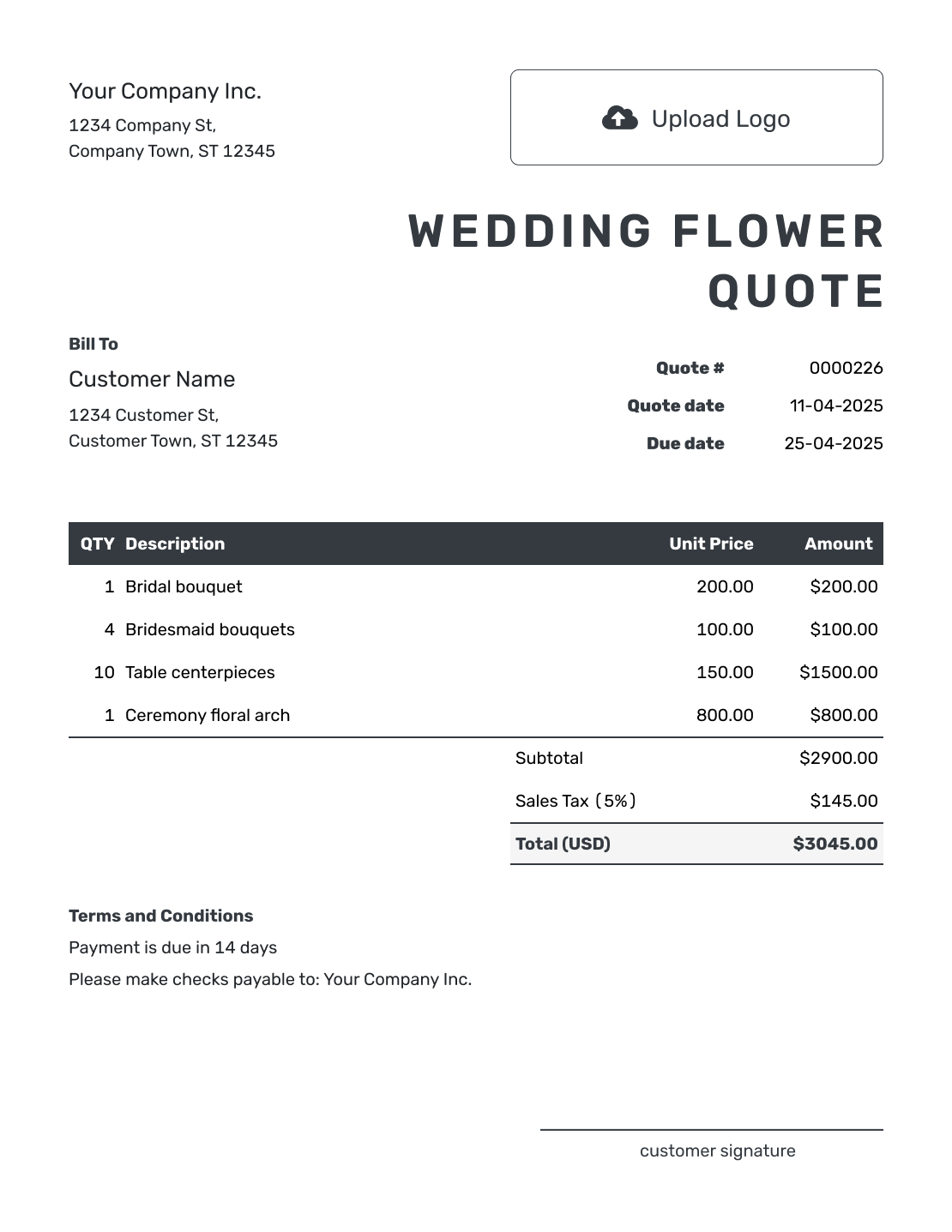 Editable Wedding Flower Quote Template