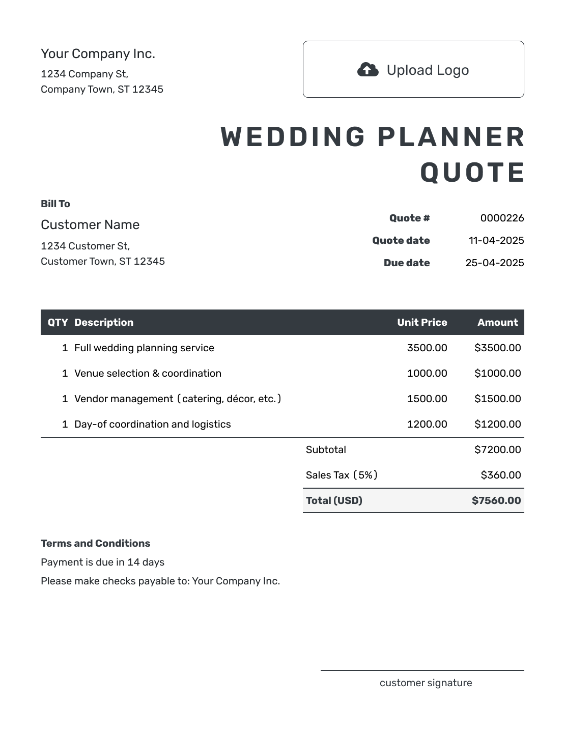 Editable Wedding Planner Quote Template