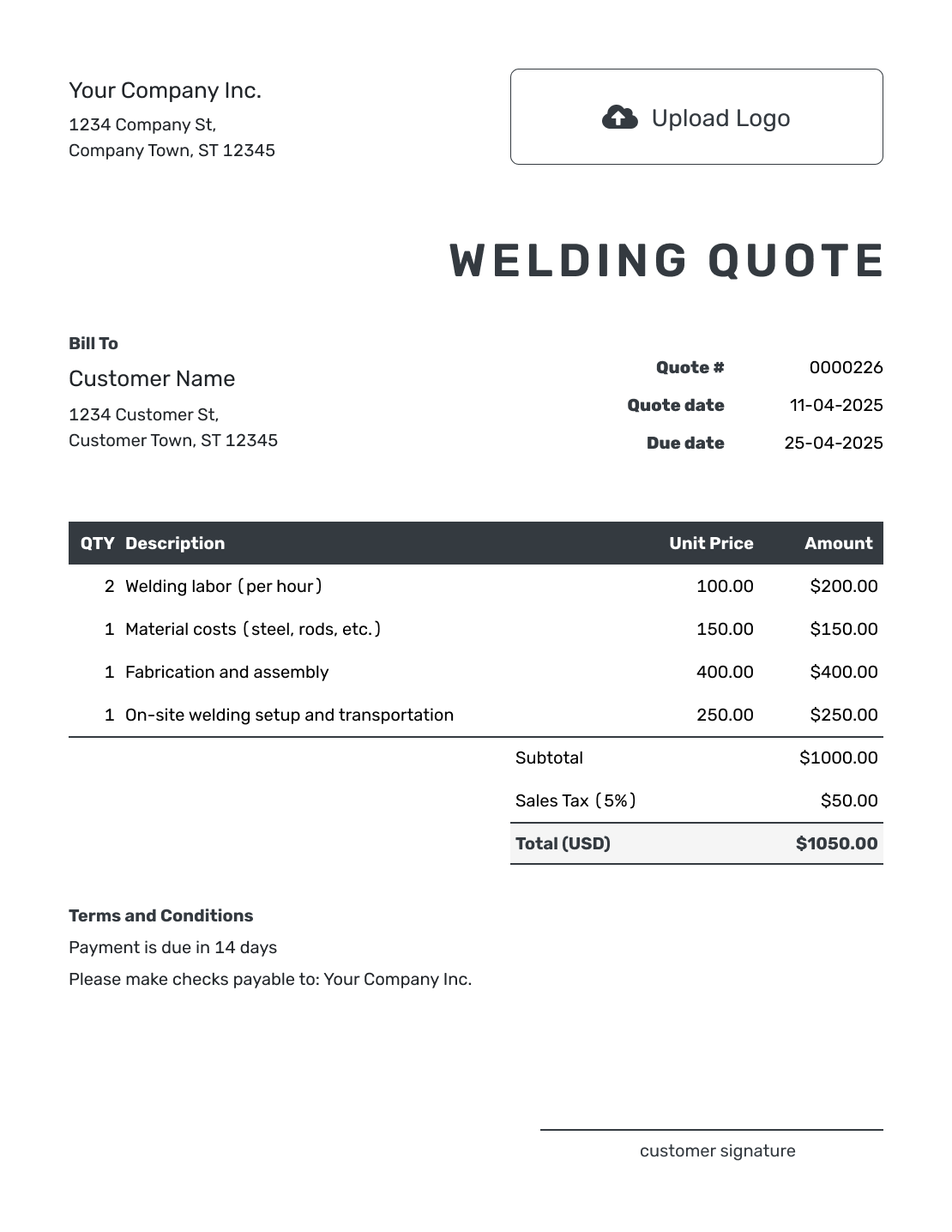 Editable Welding Quote Template