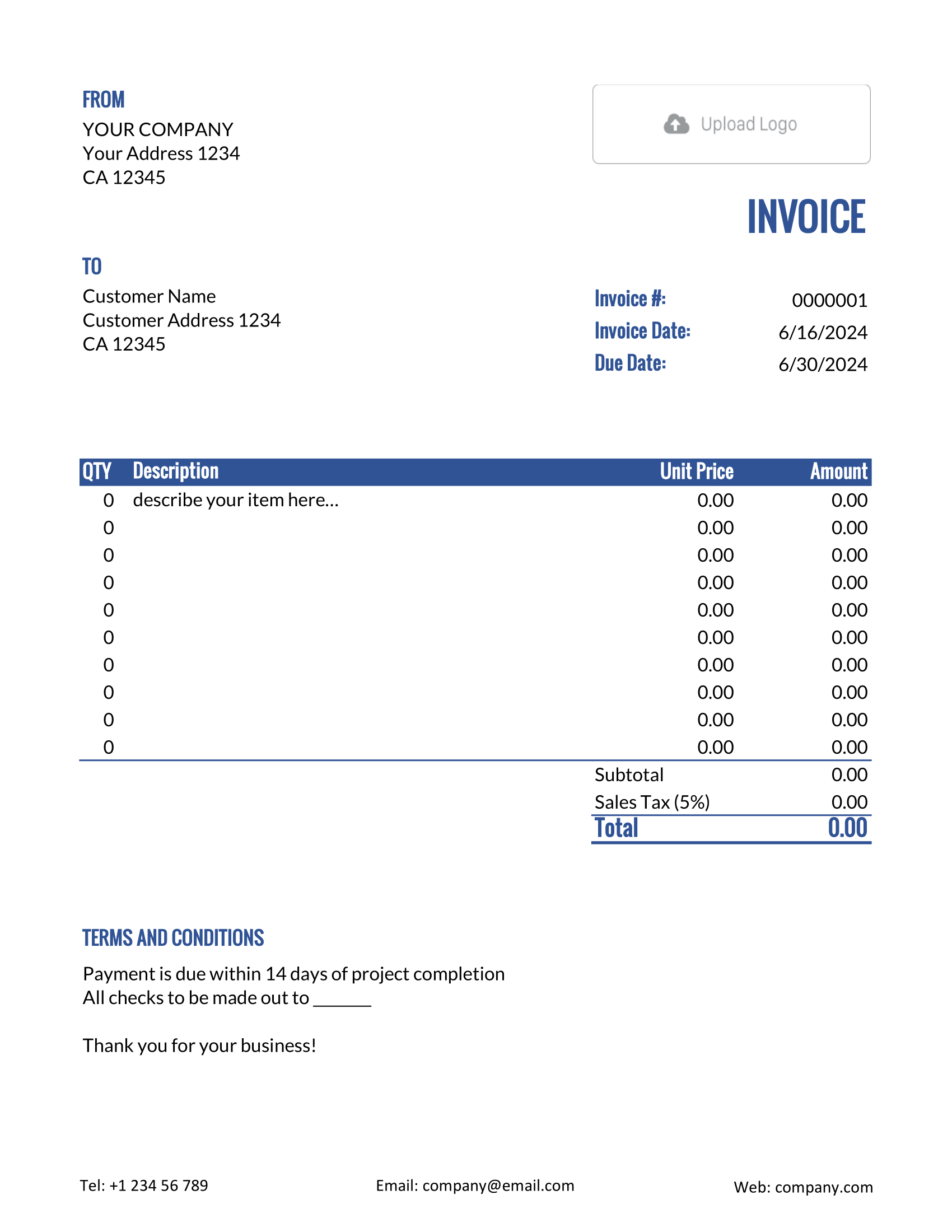 Basic Excel Invoice Template