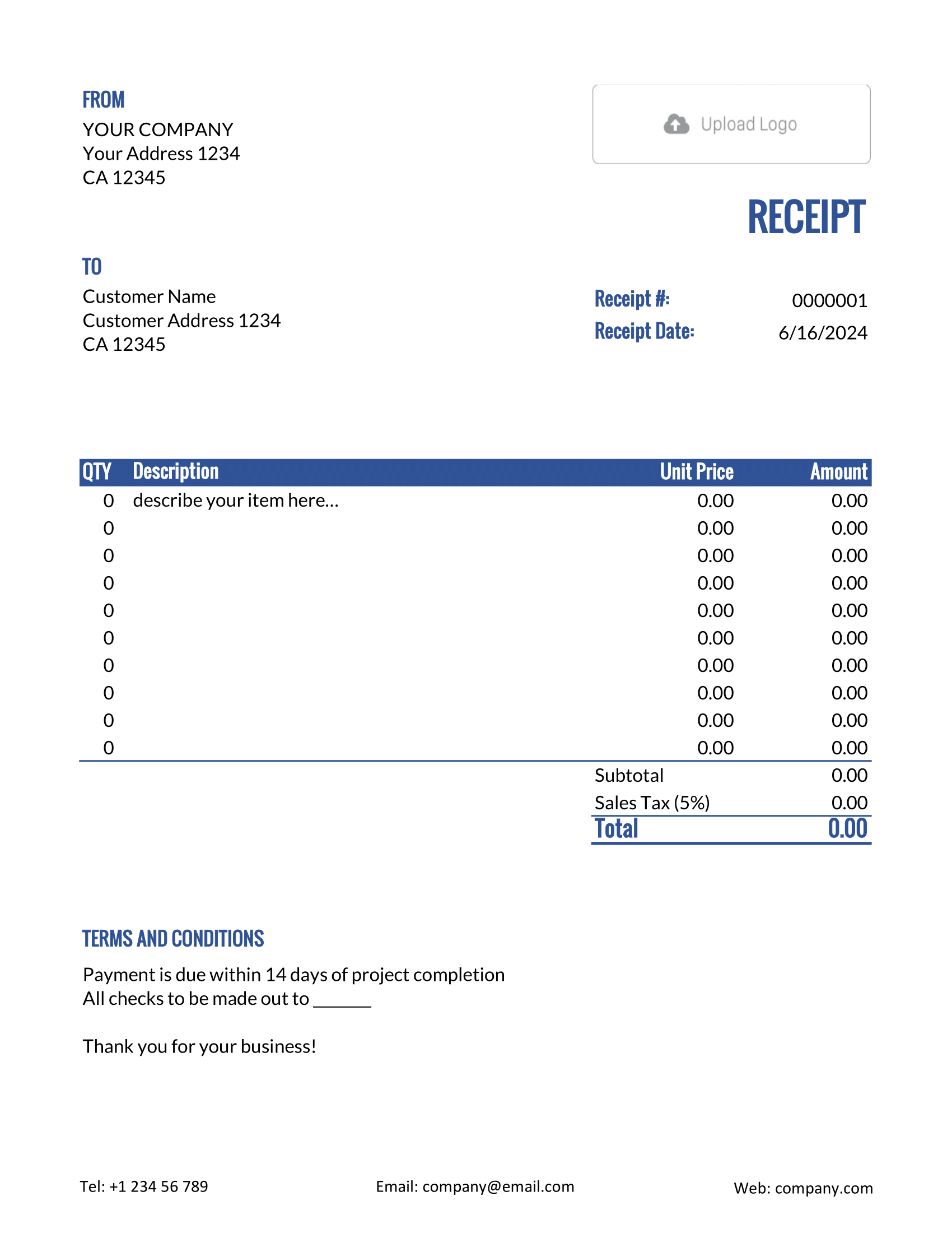 Basic Excel Receipt Template