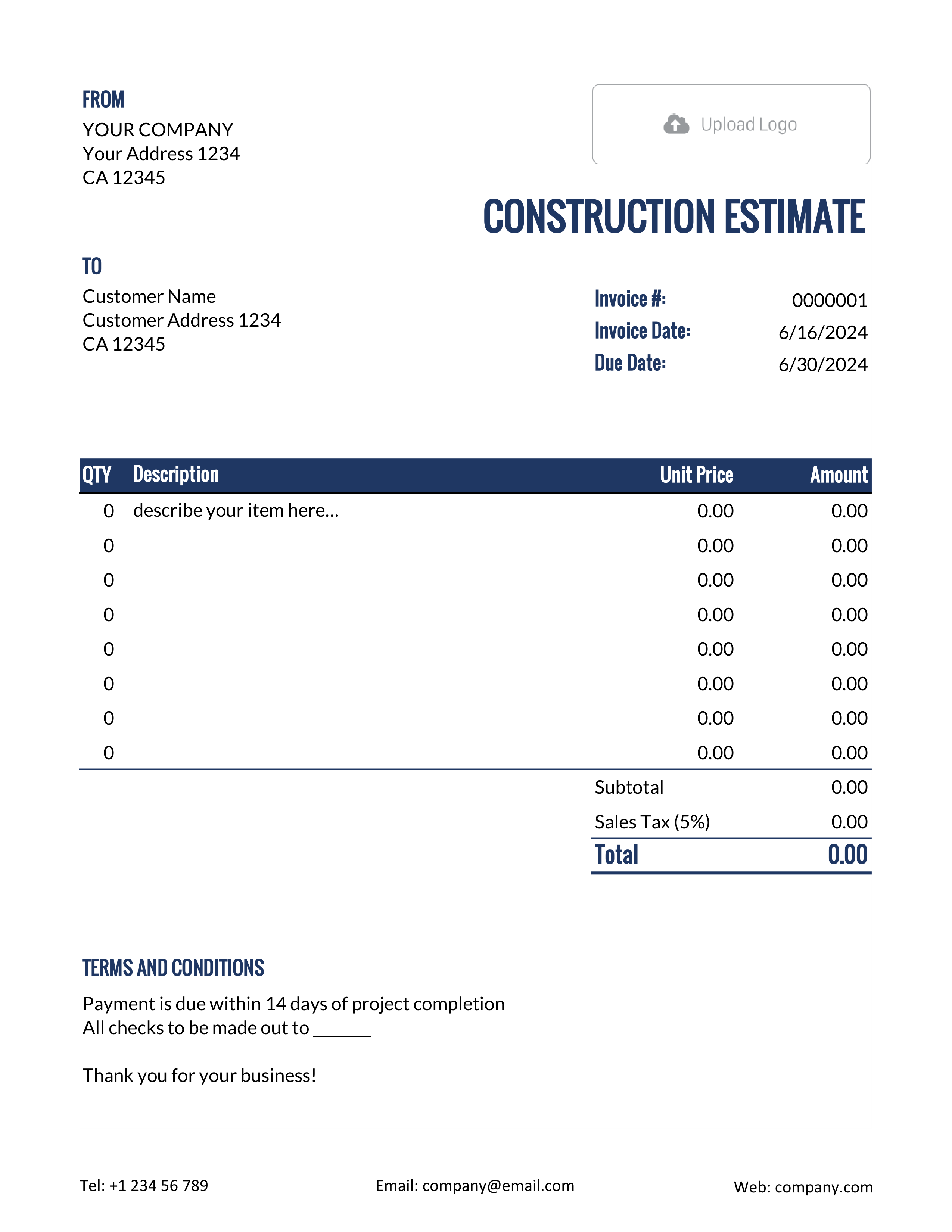 Excel Construction Estimate Template