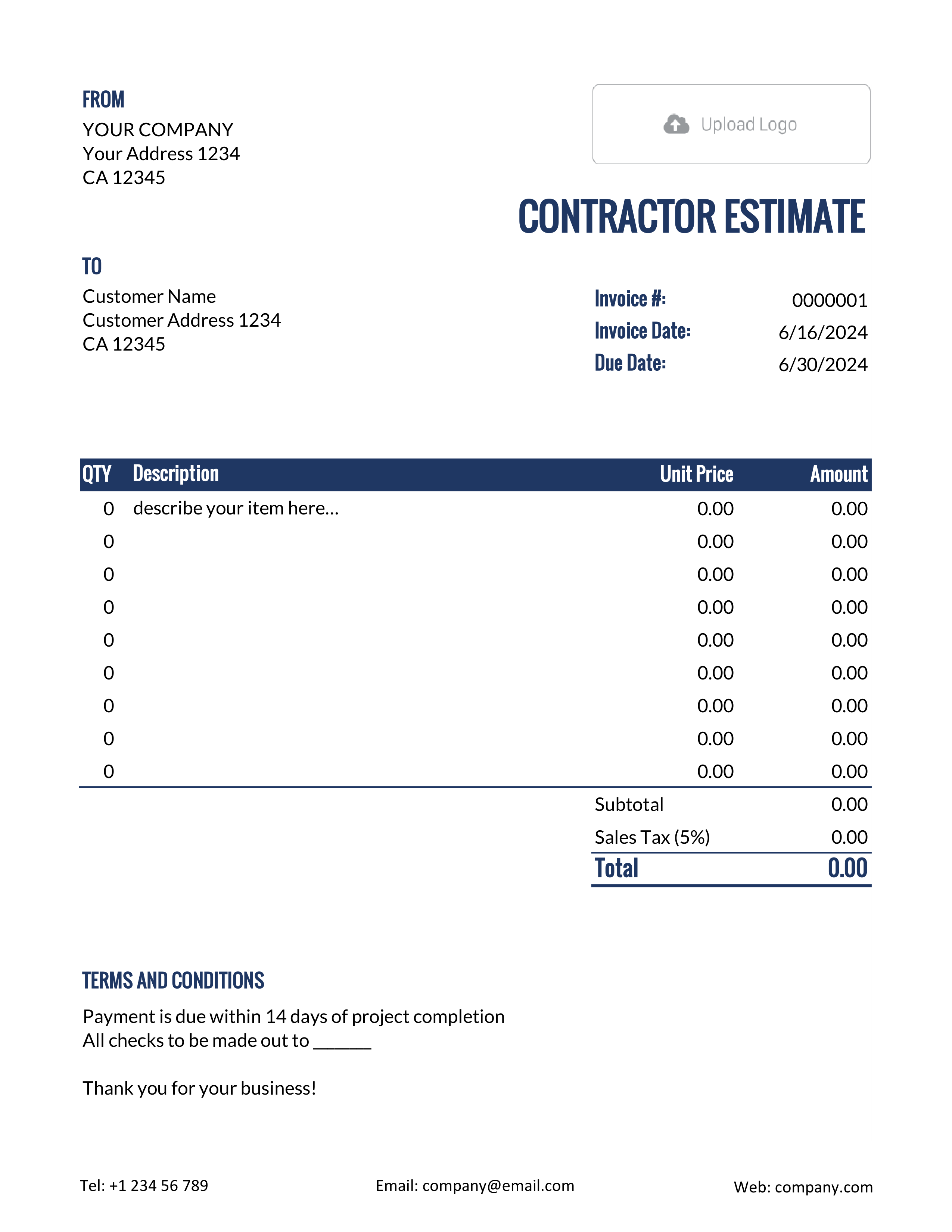 Excel Contractor Estimate Template