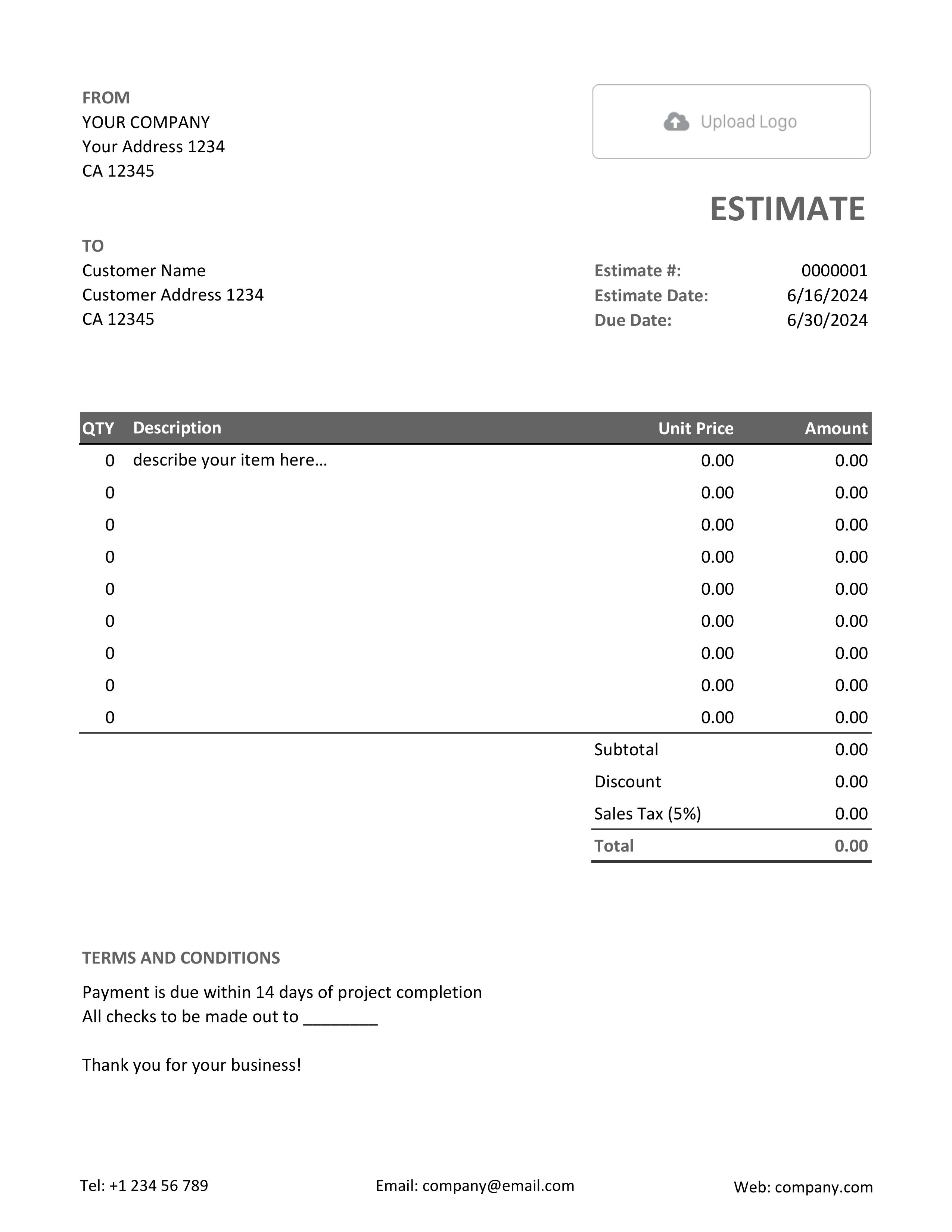 Excel Estimate Template with Discount