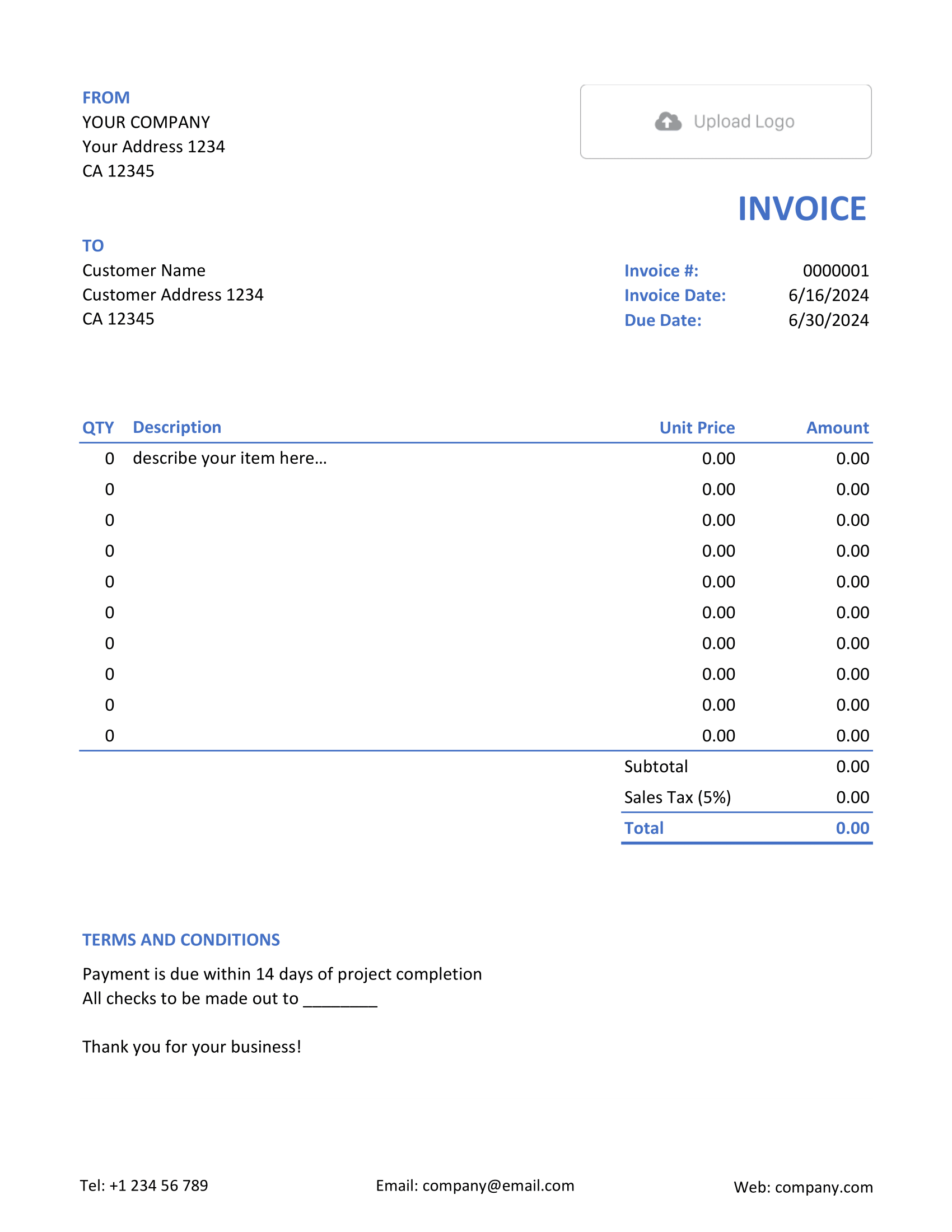 Free Excel Invoice Template Docelf