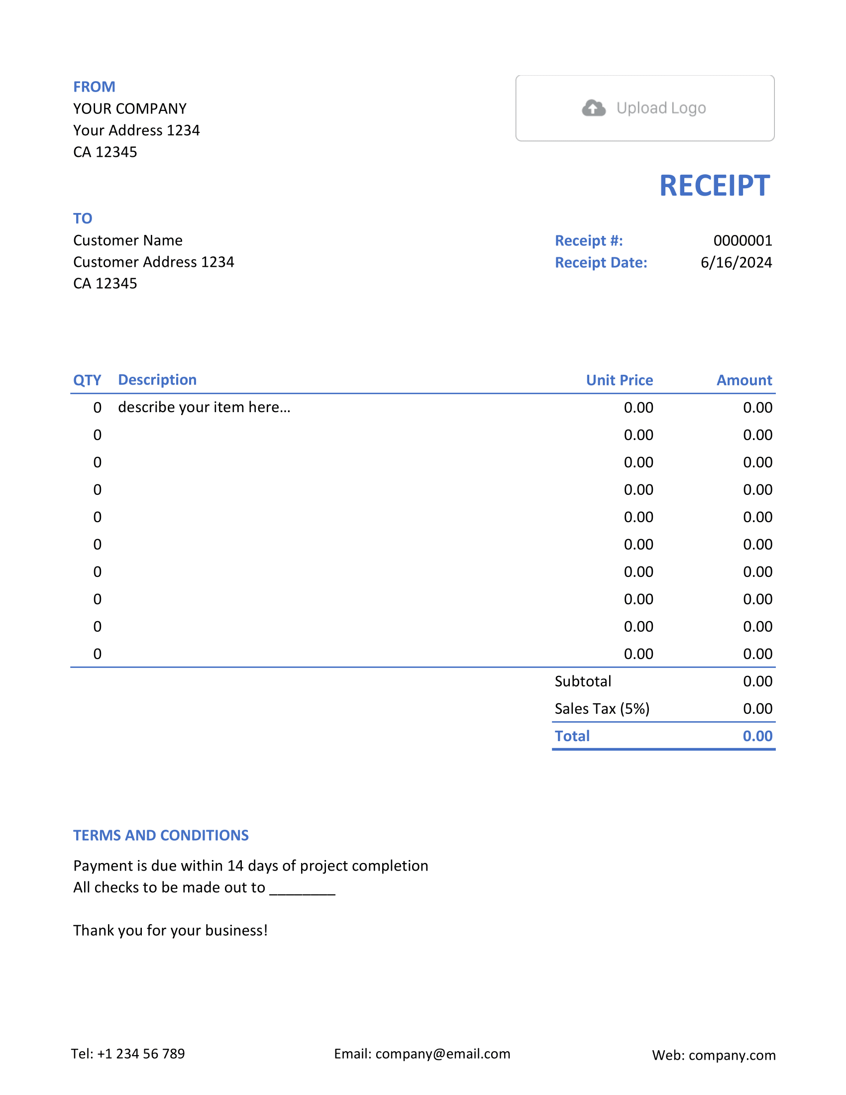 Free Excel Receipt Template