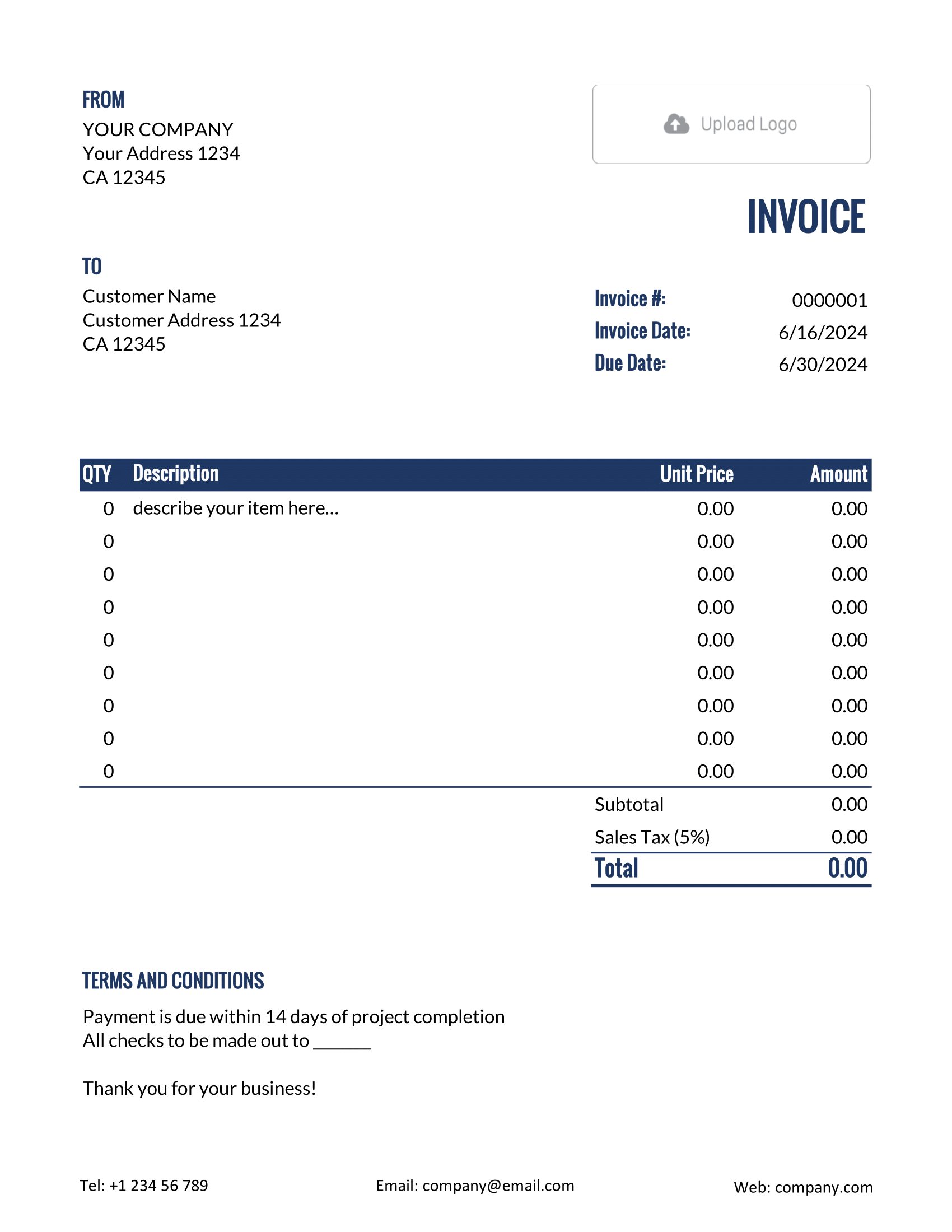 Hourly Excel Invoice Template
