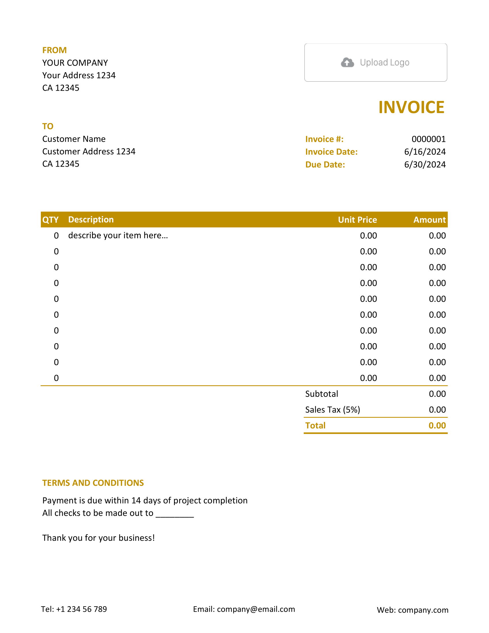 Itemized Excel Invoice Template