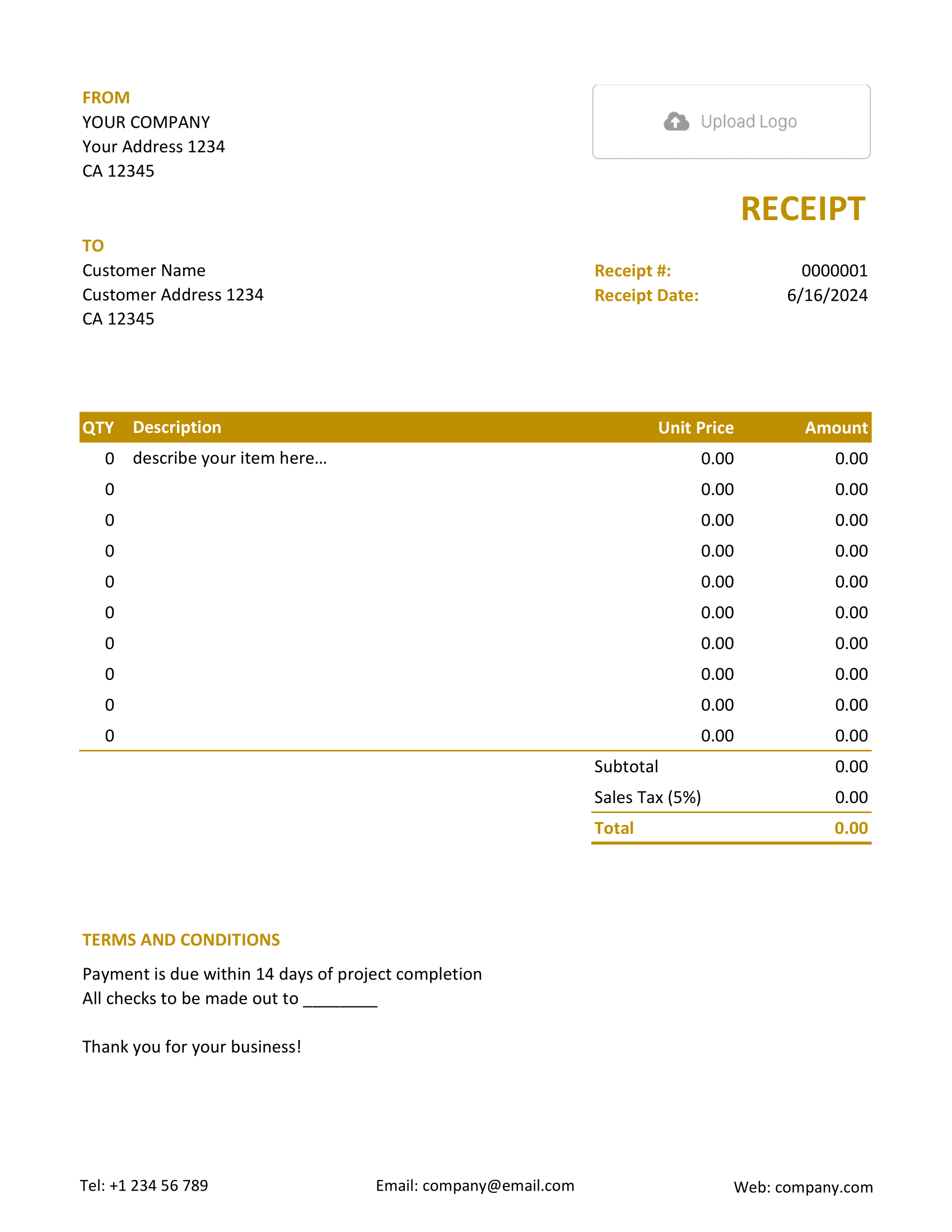 Itemized Excel Receipt Template