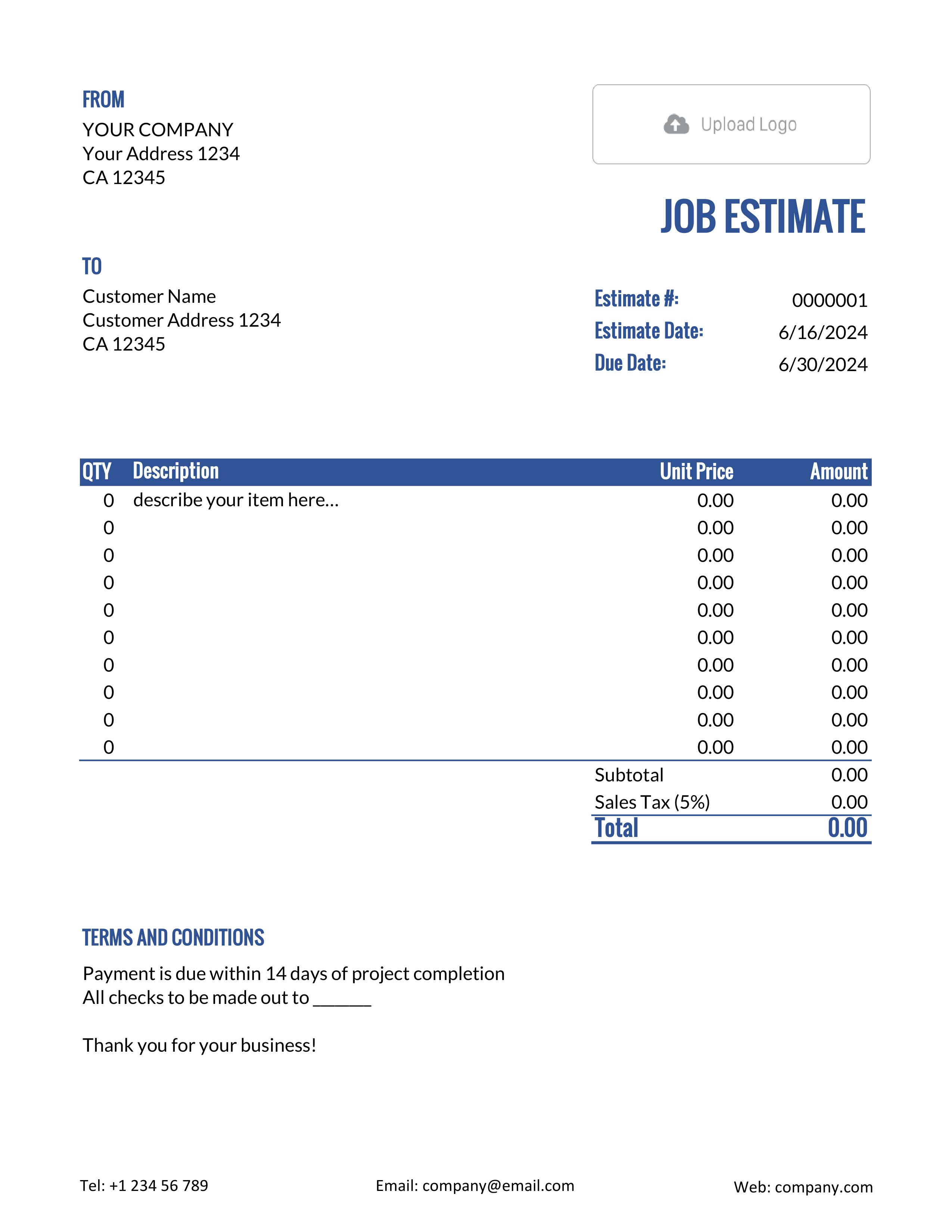 Excel Job Estimate Template