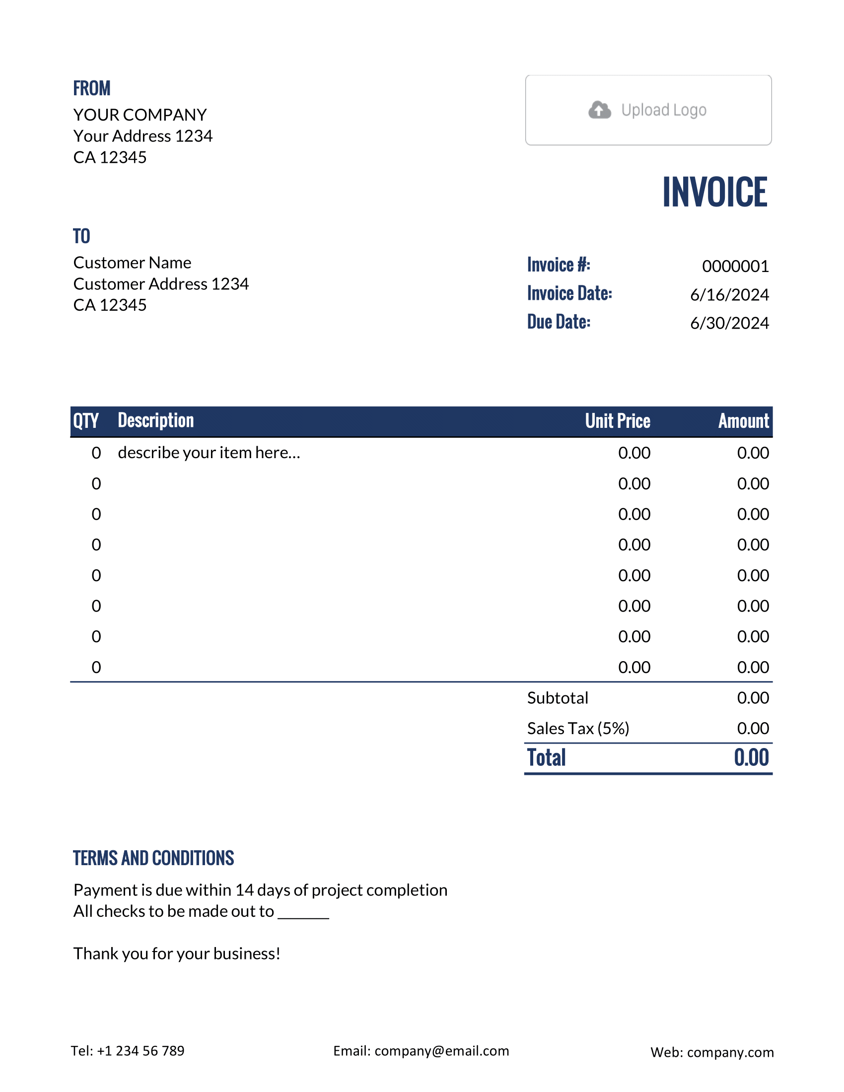 Printable Excel Invoice Template