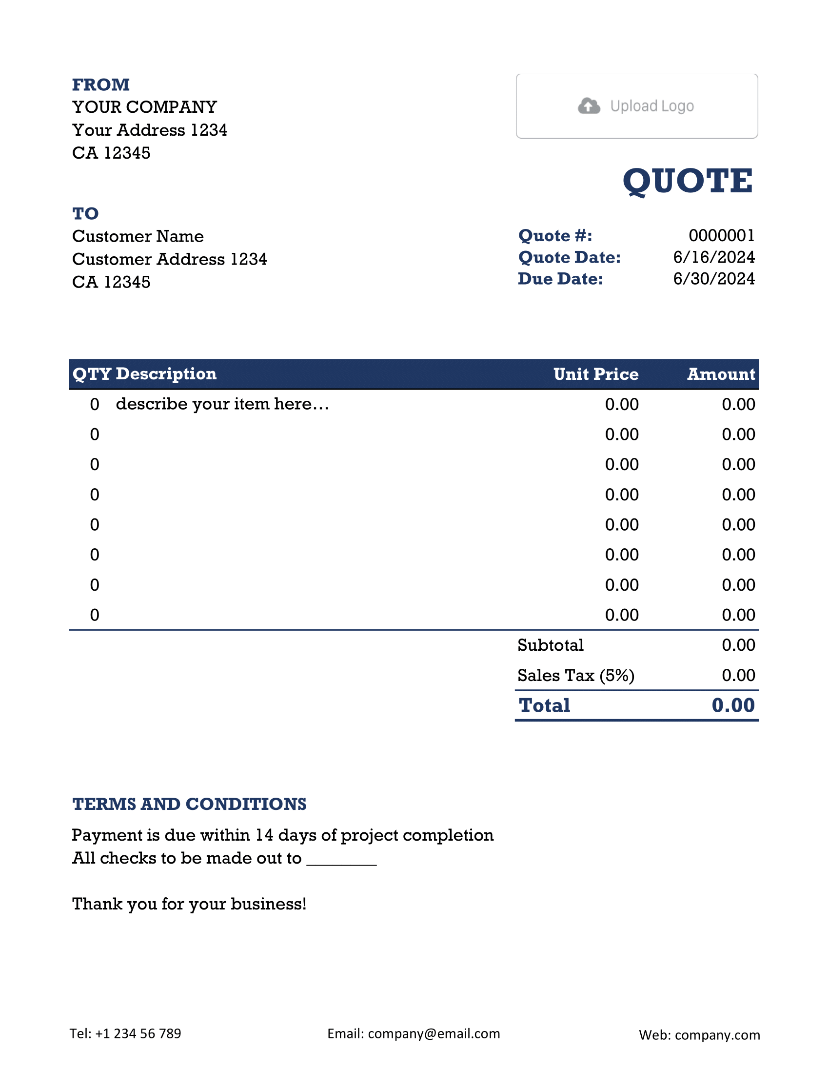 Printable Excel Quote Template