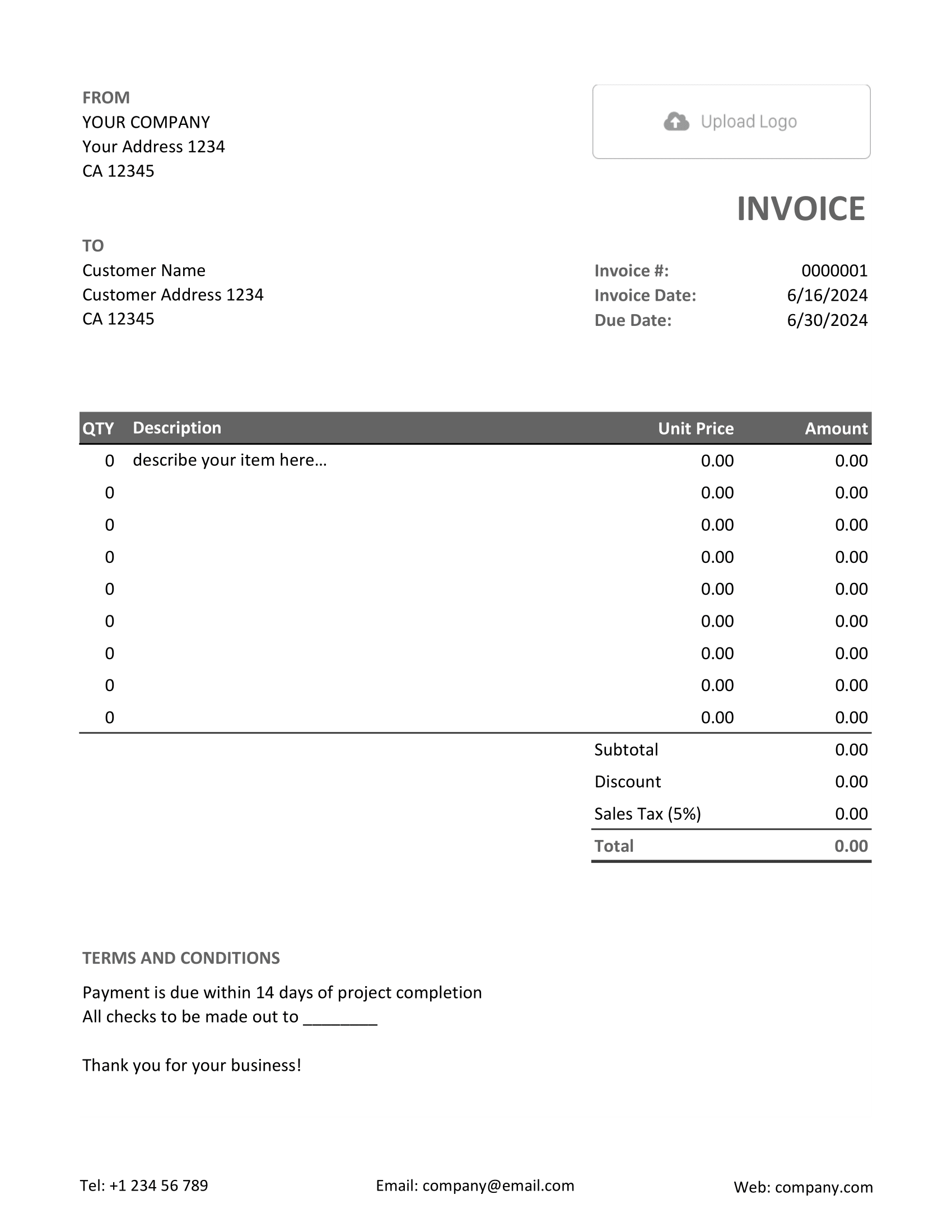 Sample Excel Invoice Template