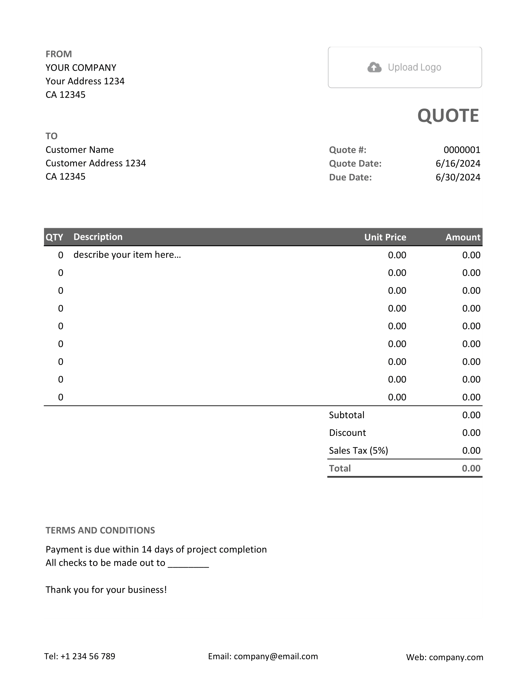 Sample Excel Quote Template