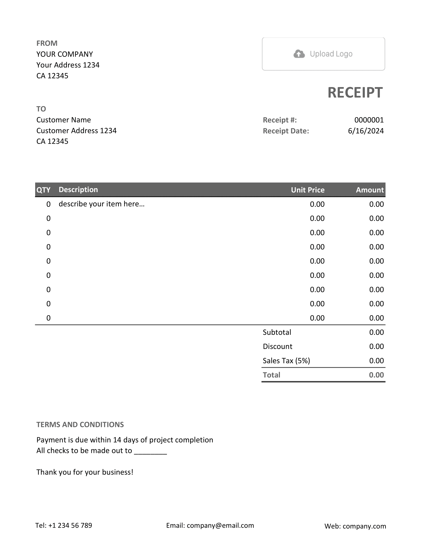 Sample Excel Receipt Template