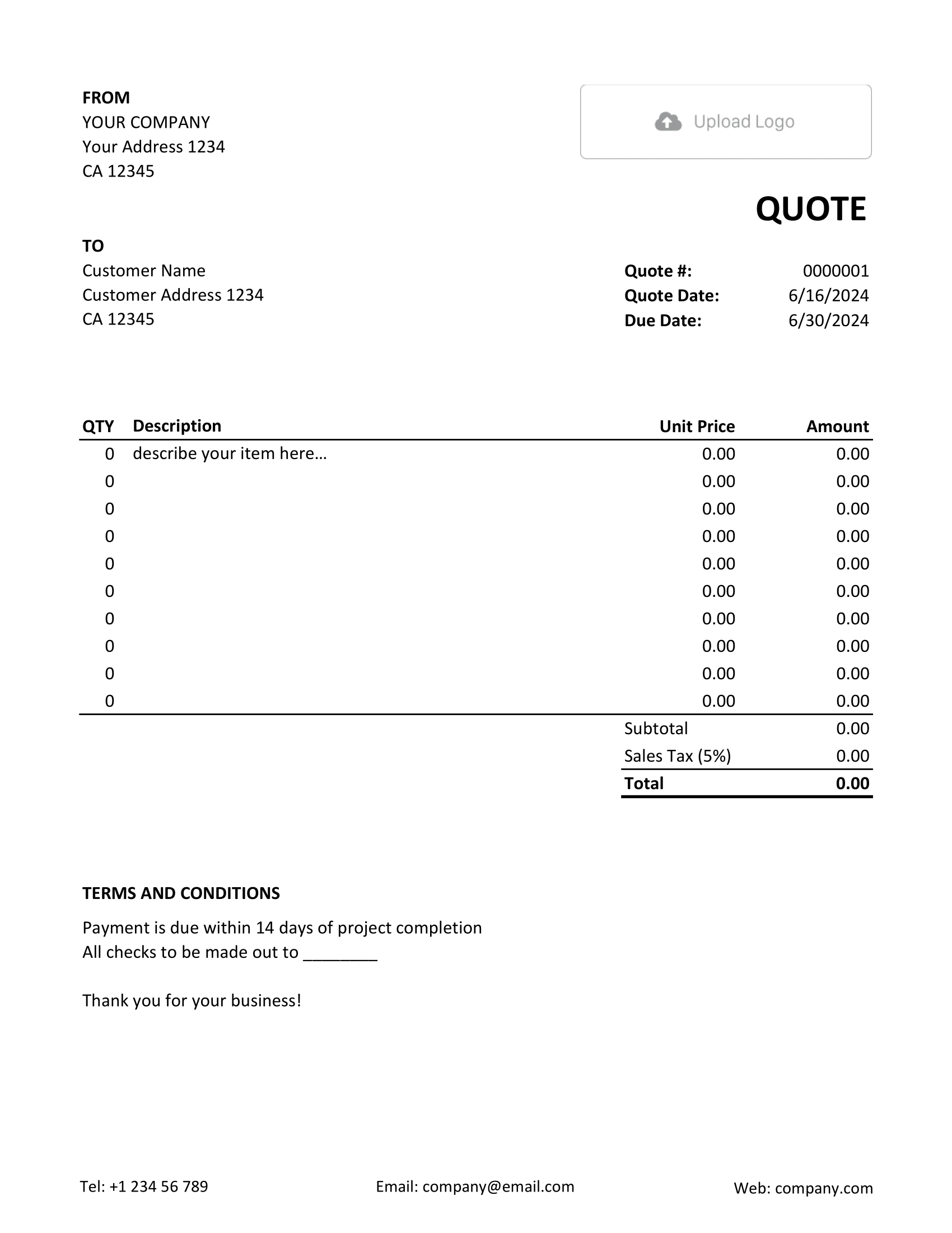 Free Excel Quote Template Docelf