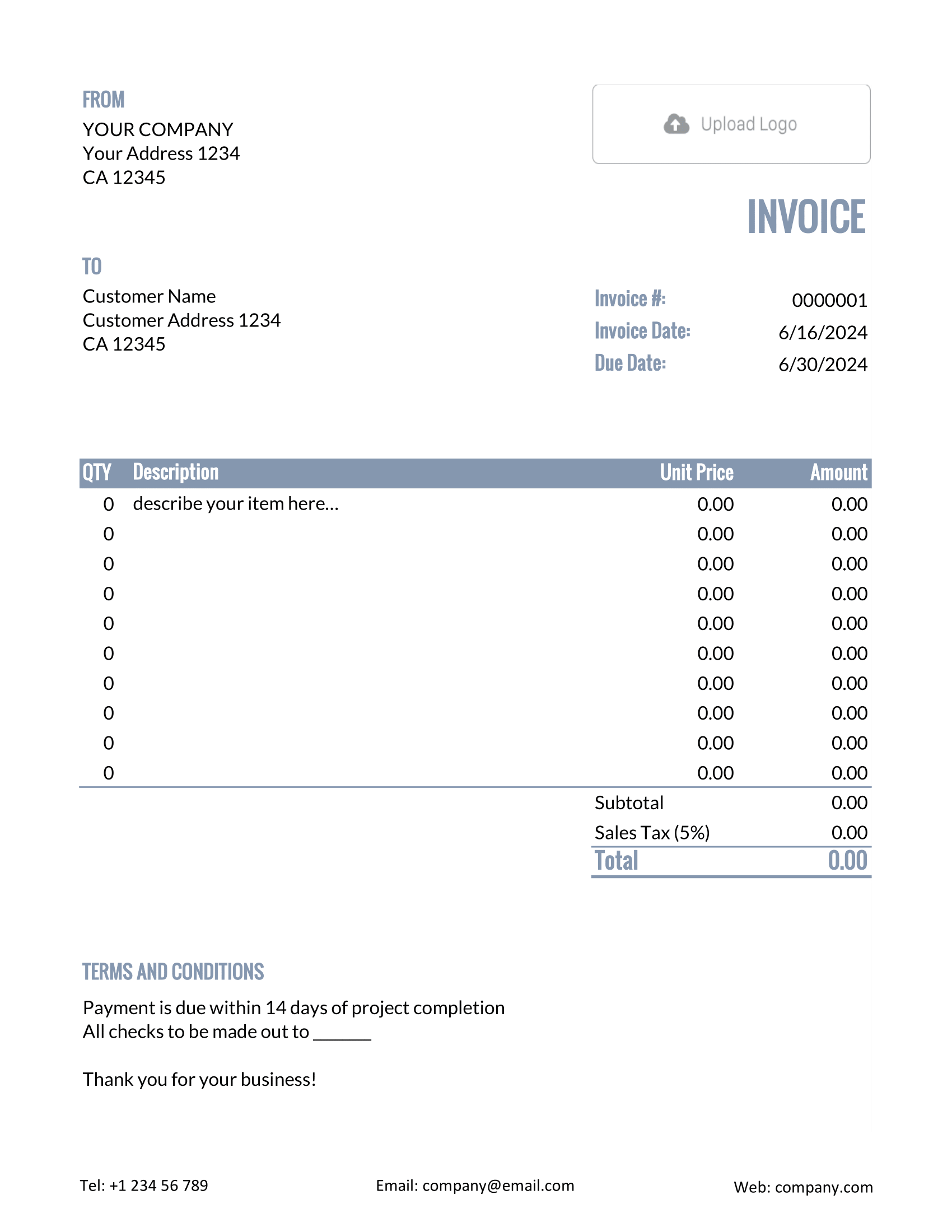Standard Excel Invoice Template