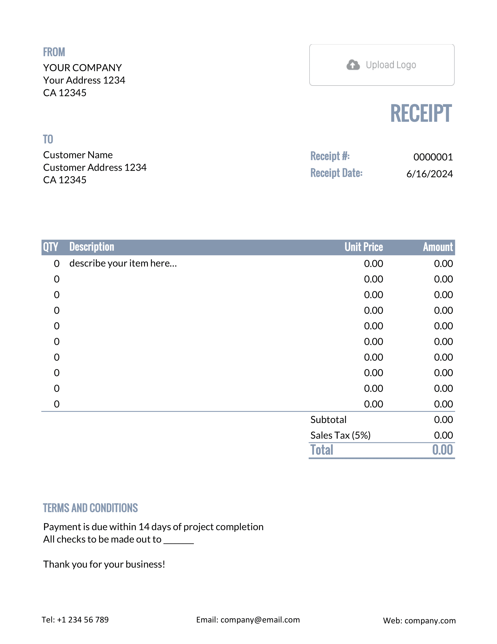 Standard Excel Receipt Template