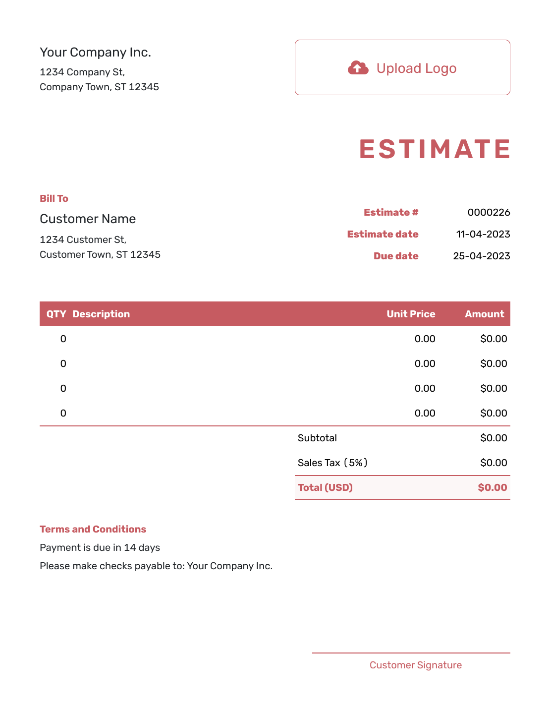 Fillable Blank Estimate Template