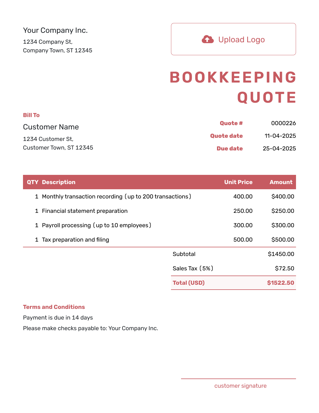 Fillable Bookkeeping Quote Template