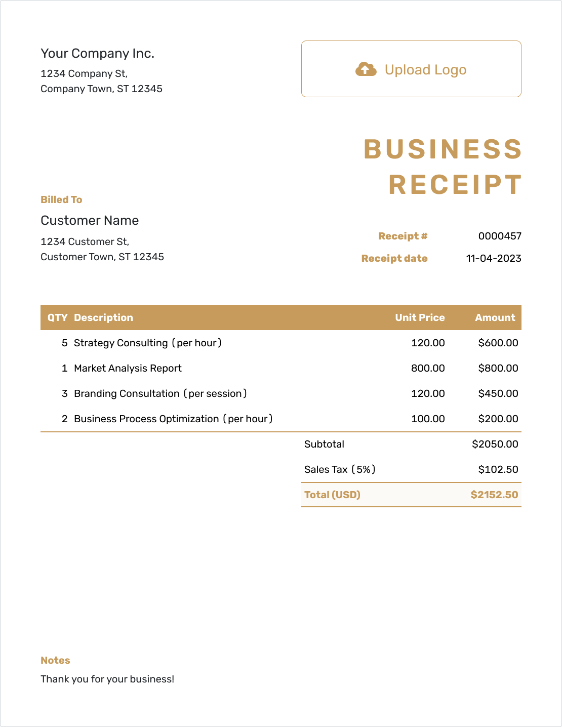 Fillable Business Receipt Template