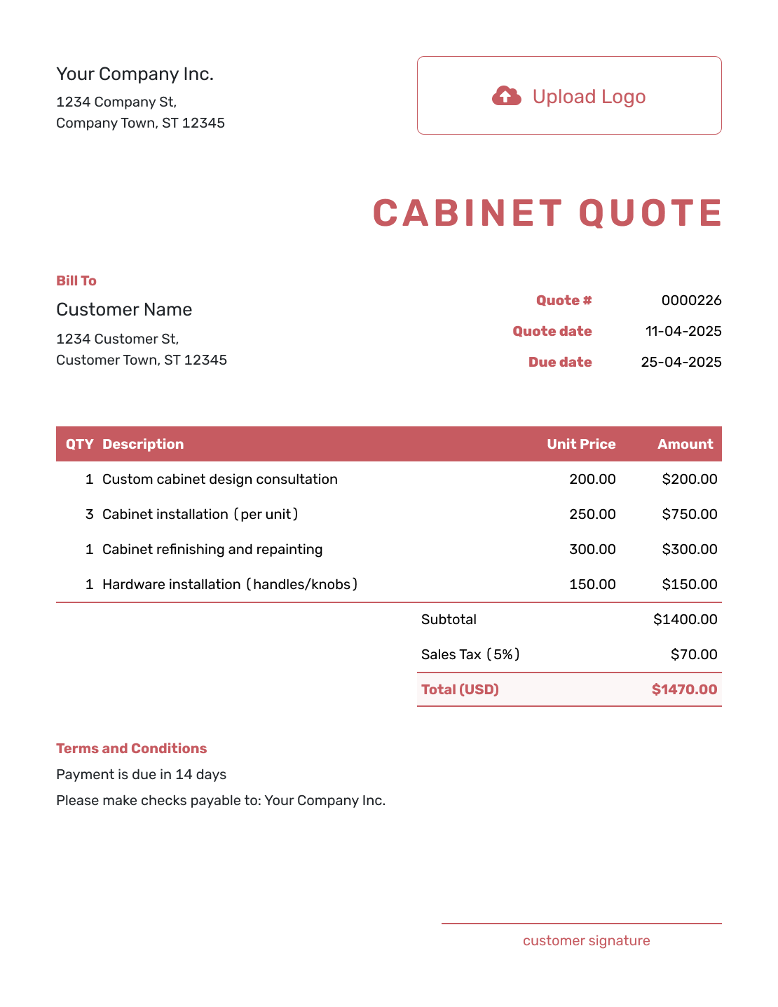 Fillable Cabinet Quote Template