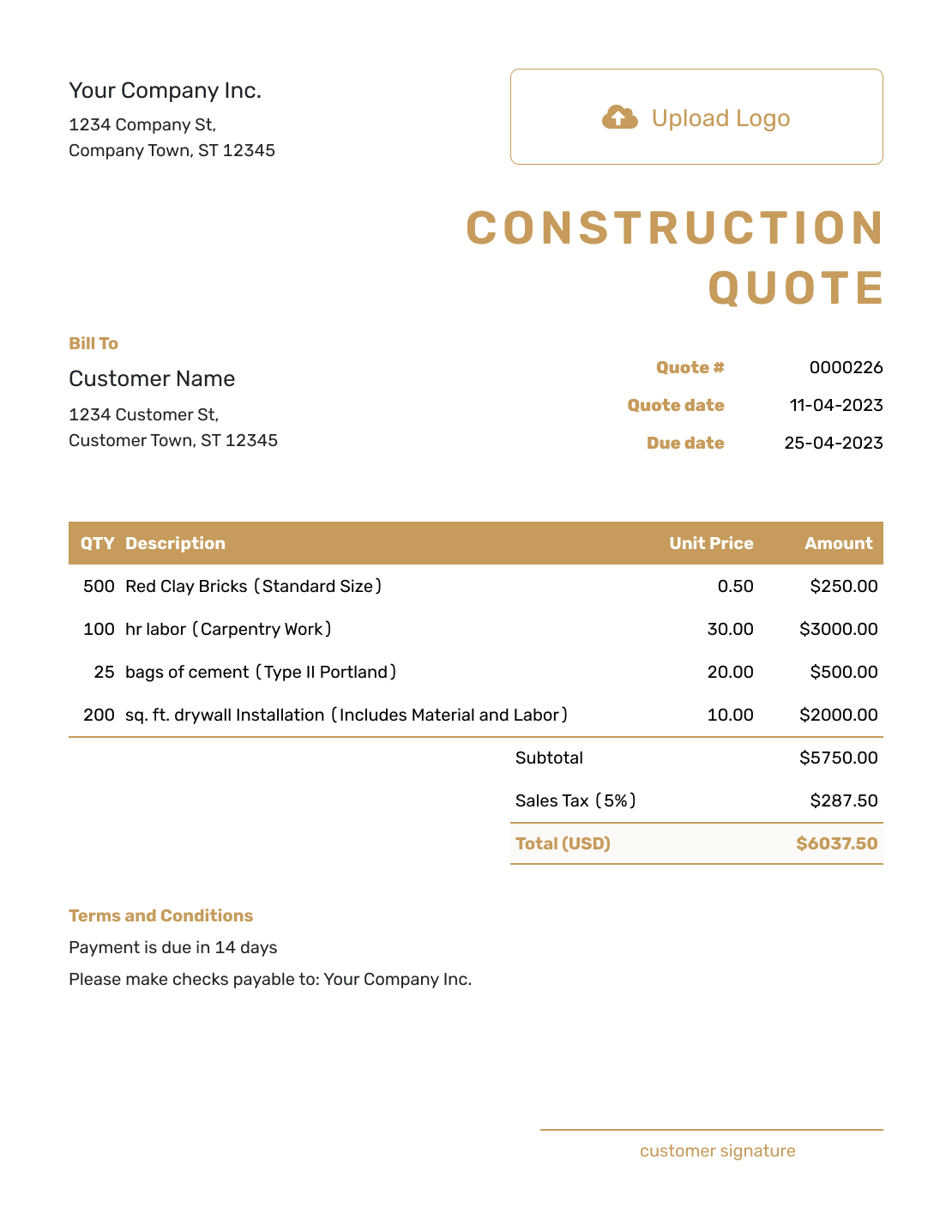 Fillable Construction Quote Template