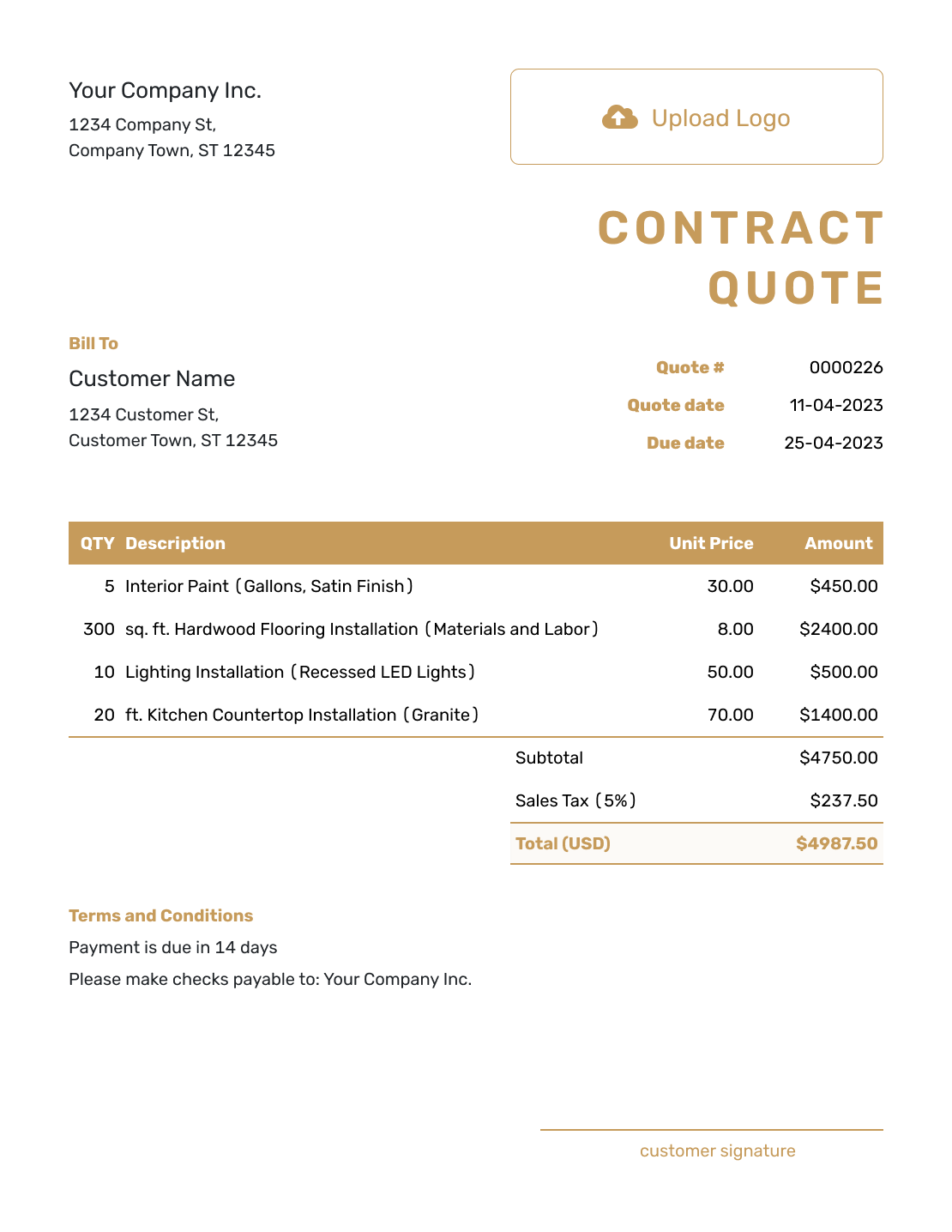 Fillable Contract Quote Template