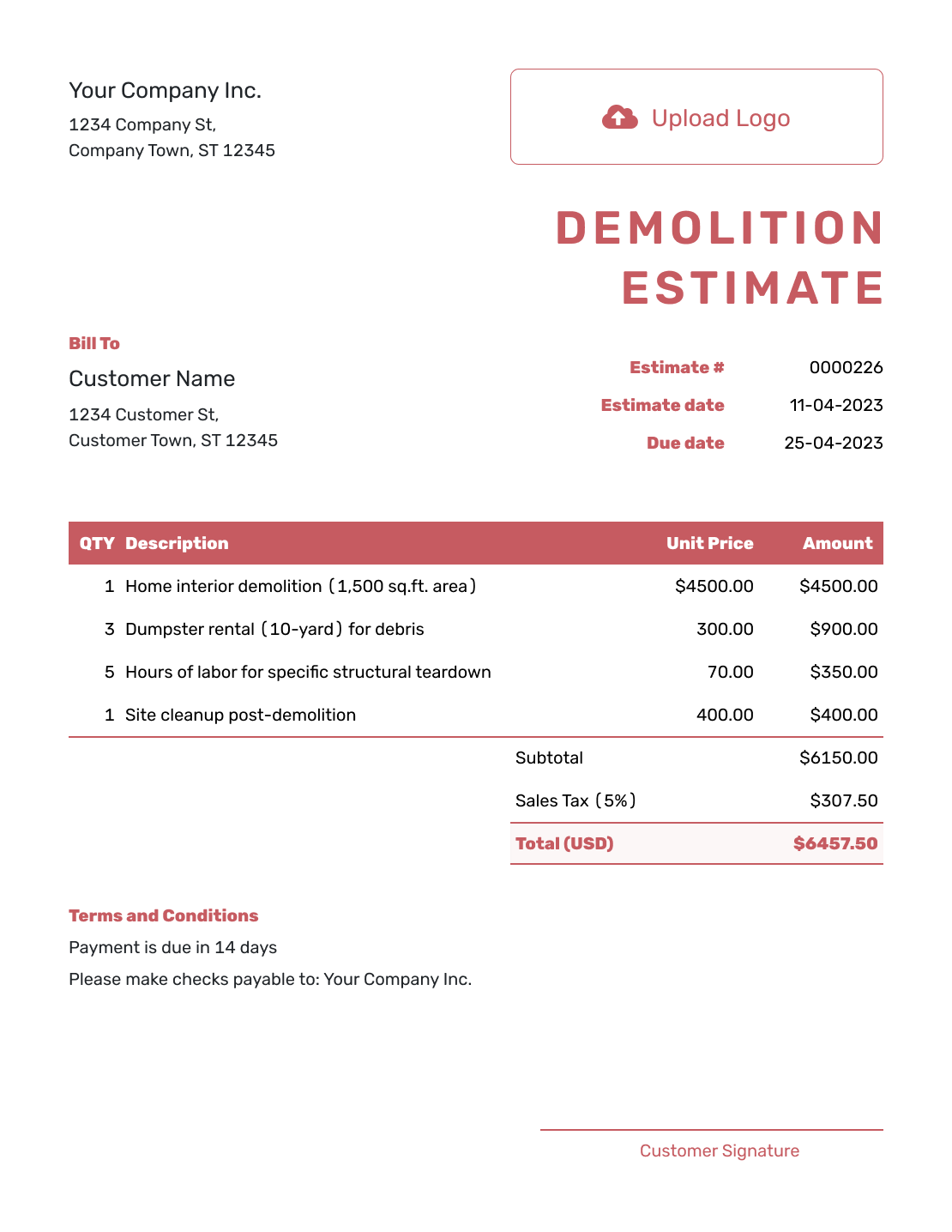 Fillable Demolition Estimate Template