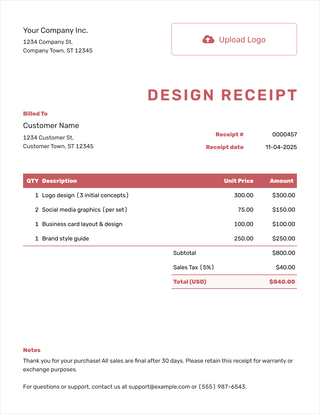 Fillable Design Receipt Template